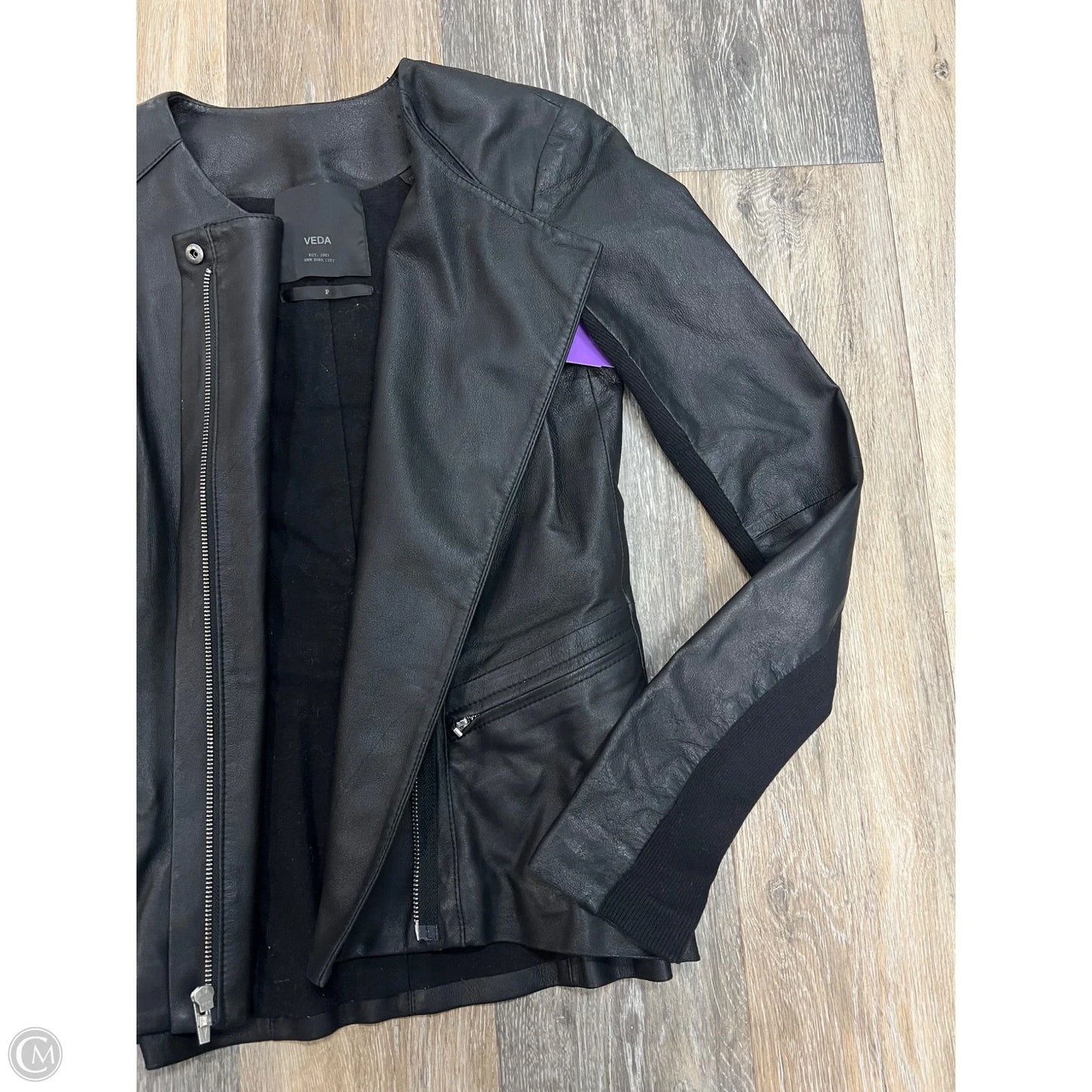 Jacket Moto Leather By Veda In Black, Size: S