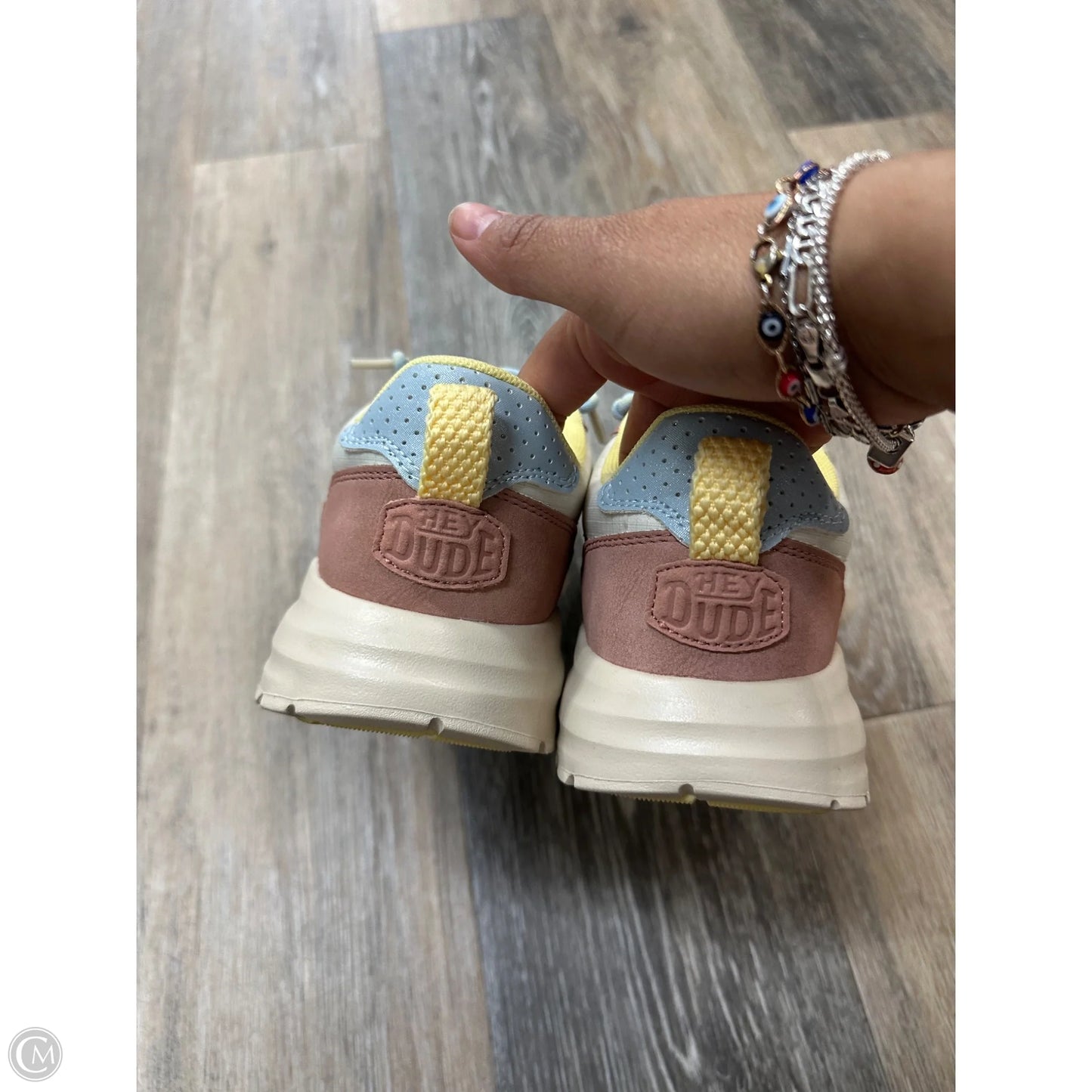 Shoes Sneakers By Hey Dude In Pink & Yellow, Size: 7