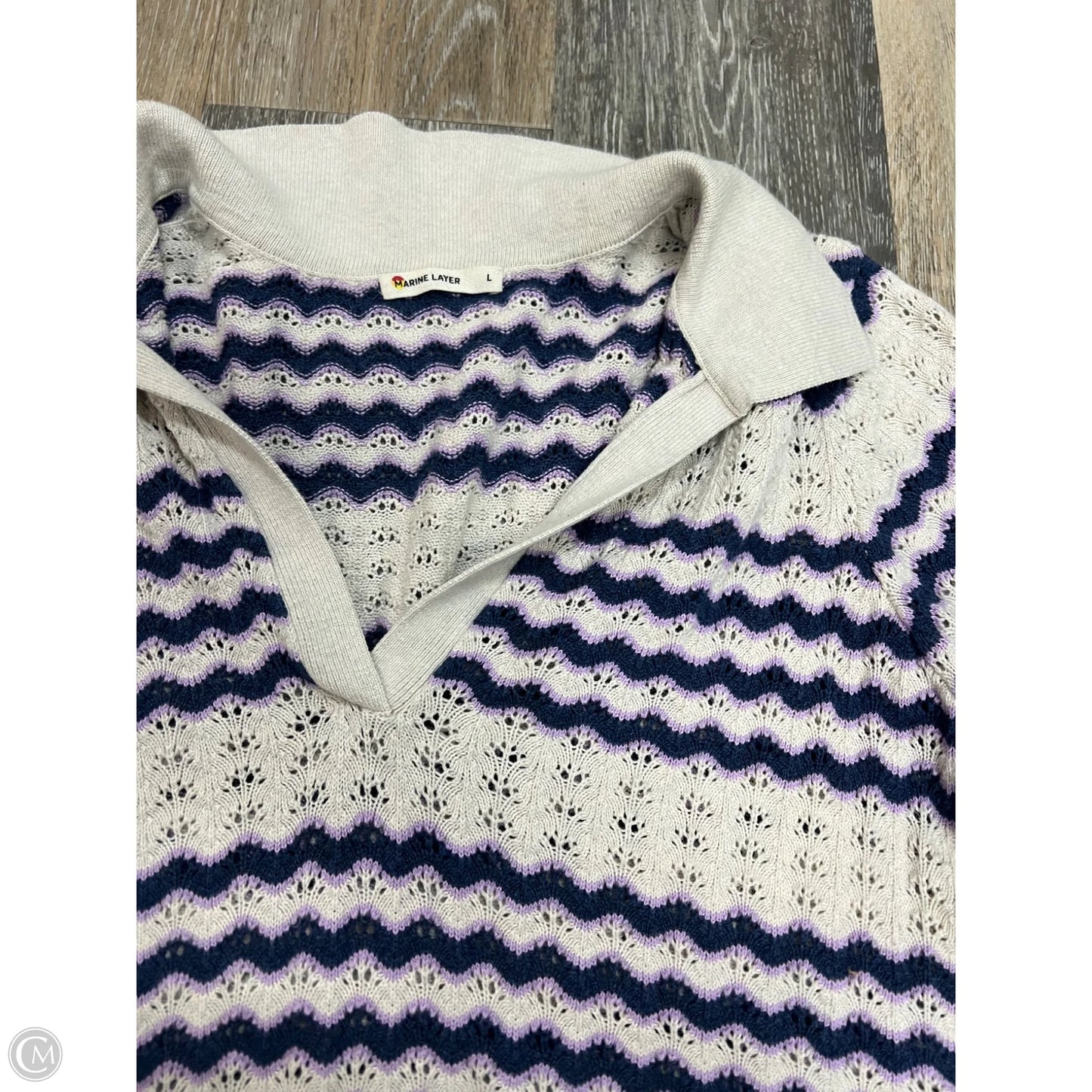 Sweater Short Sleeve By Marine Layer In Striped Pattern, Size: L