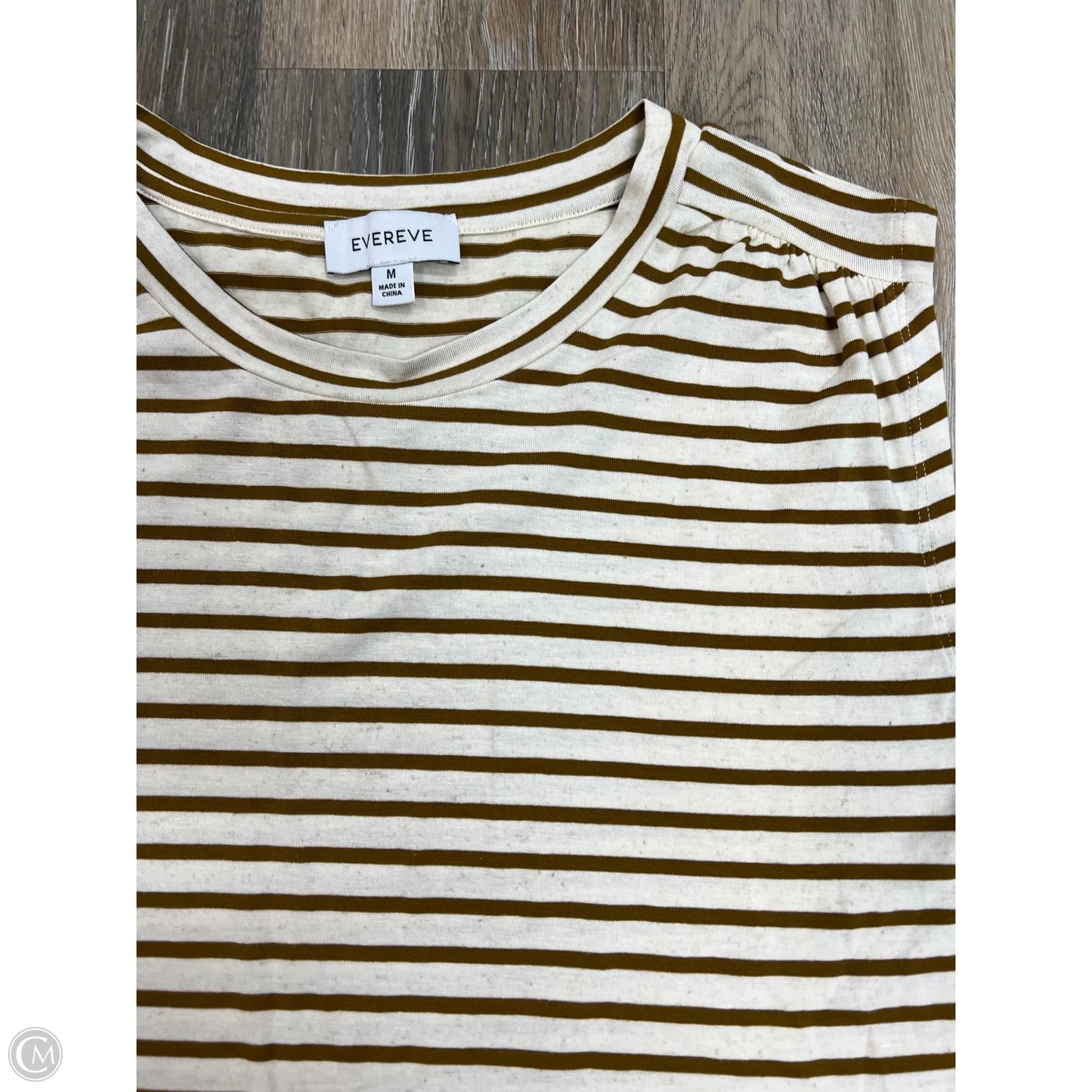 Top Short Sleeve By Evereve In Striped Pattern, Size: M