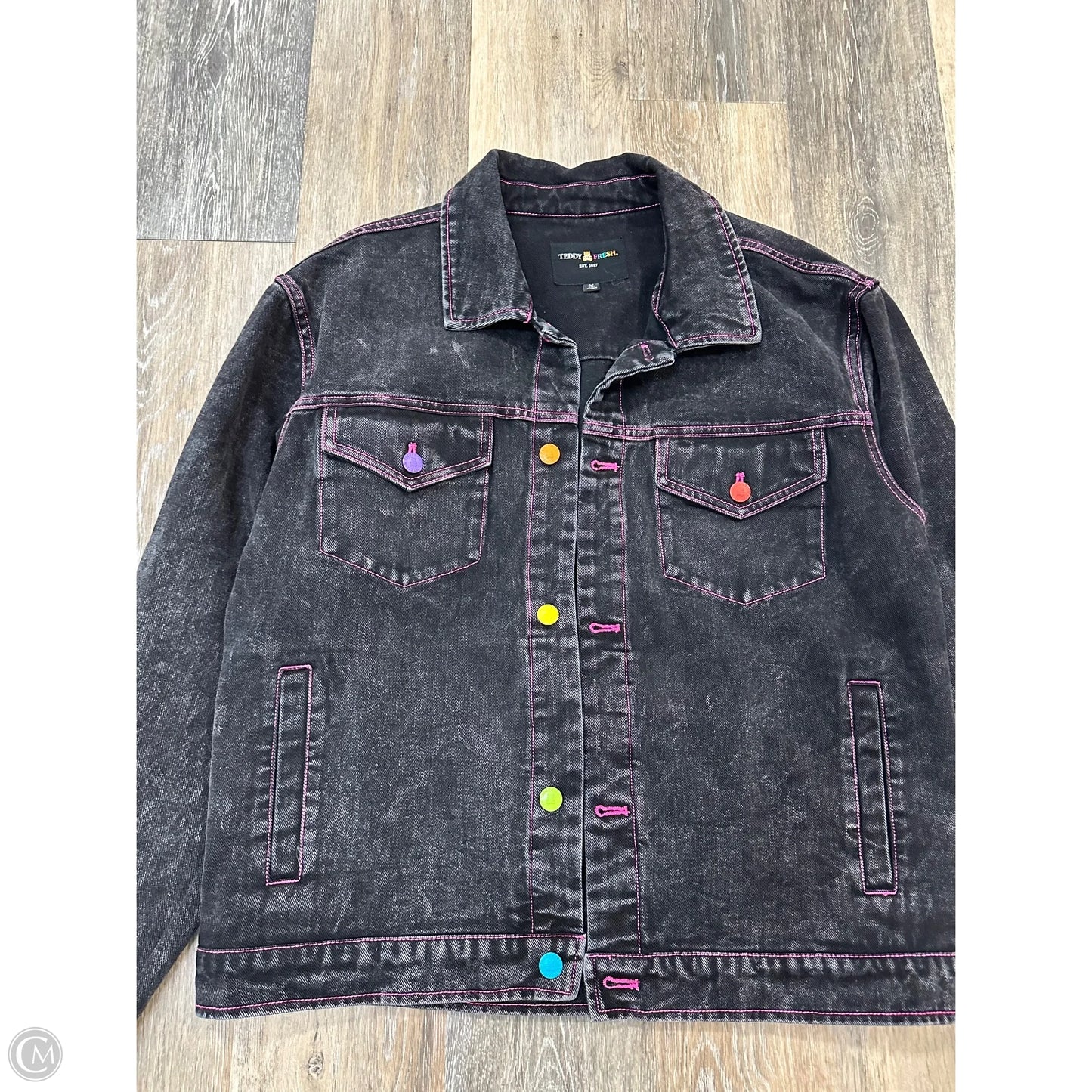 Jacket Denim By Teddy Fresh In Black Denim, Size: M