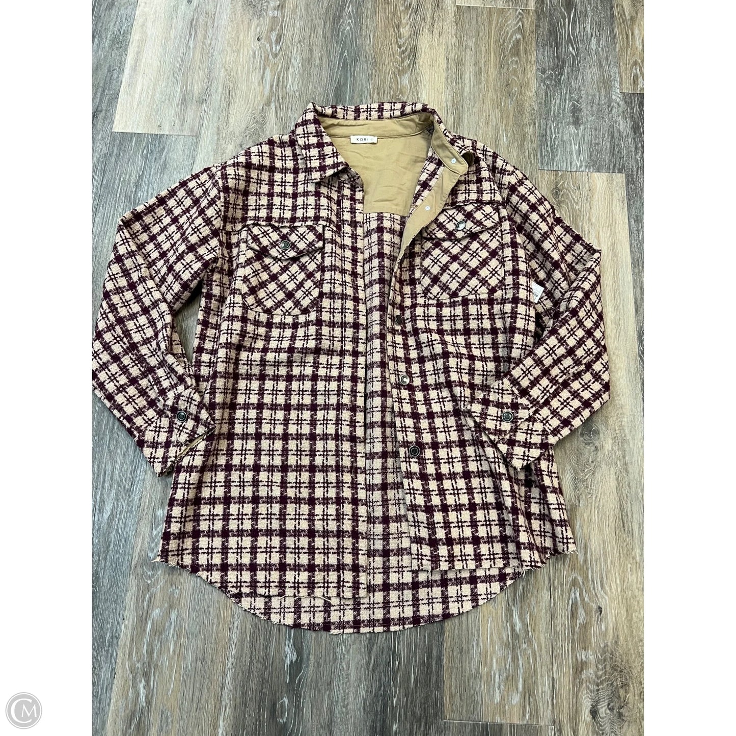 Jacket Shirt By Kori America In Maroon, Size: L