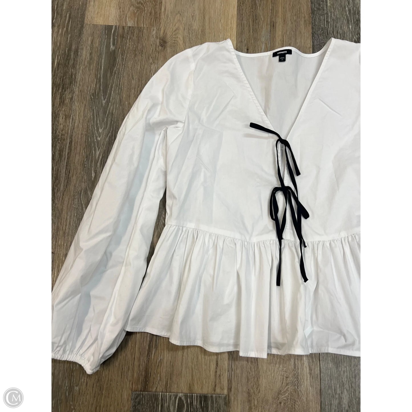 Blouse Long Sleeve By Express In White, Size: Xs