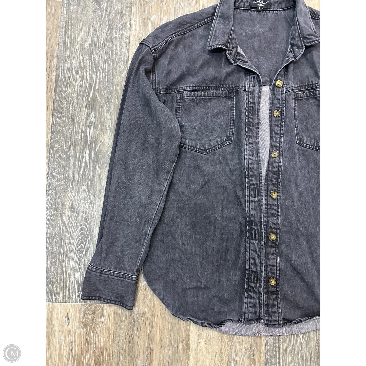 Blouse Long Sleeve By Velvet Heart In Grey Denim, Size: L