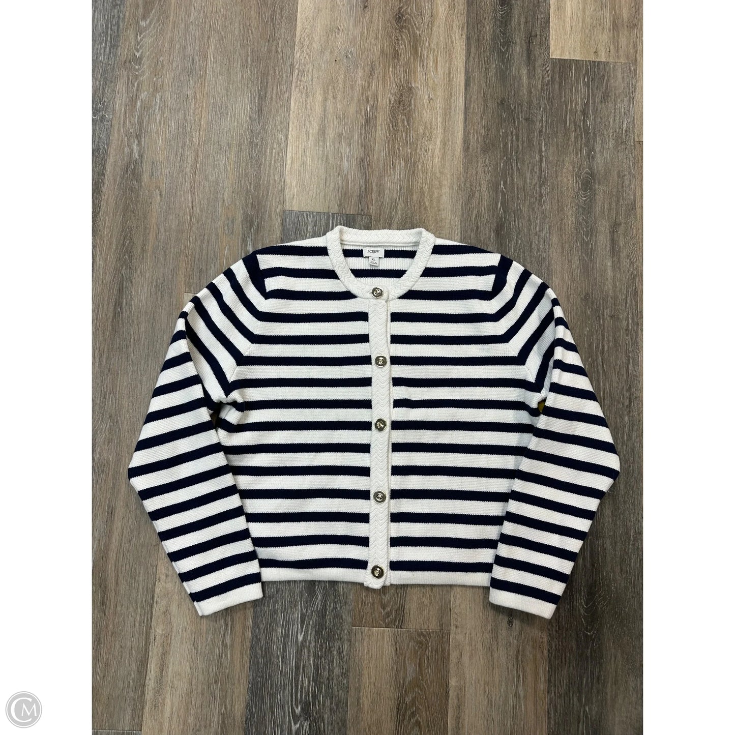 Sweater Cardigan By J. Crew In Striped Pattern, Size: Xl