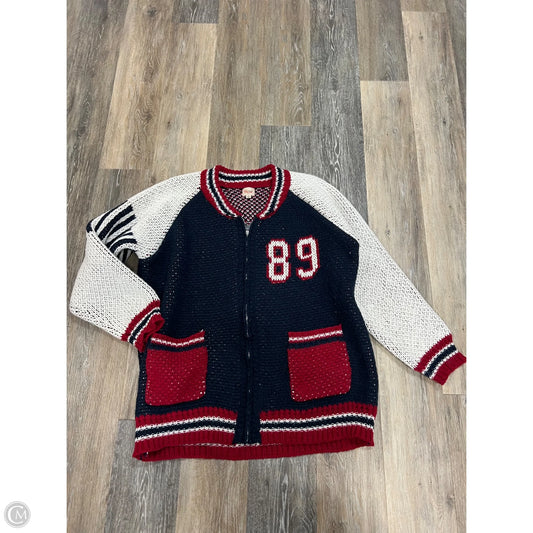 Sweater Cardigan By DH Apparel In Blue & Red & White, Size: M