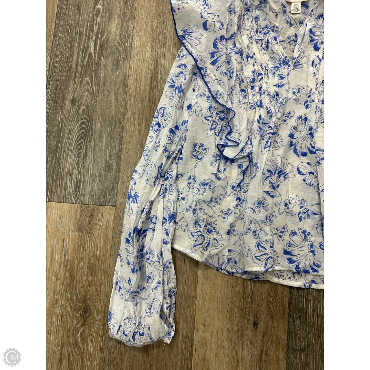 Blouse Long Sleeve By Industry In Blue & White, Size: S