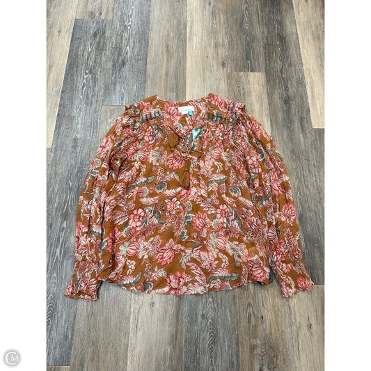 Blouse Long Sleeve By Anthropologie In Orange, Size: 1x