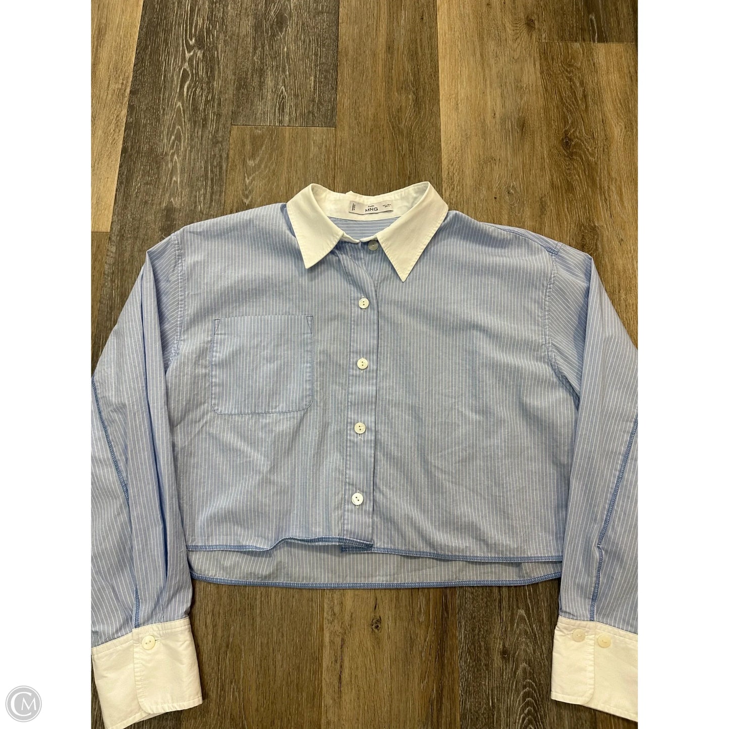 Blouse Long Sleeve By Mng In Blue, Size: L