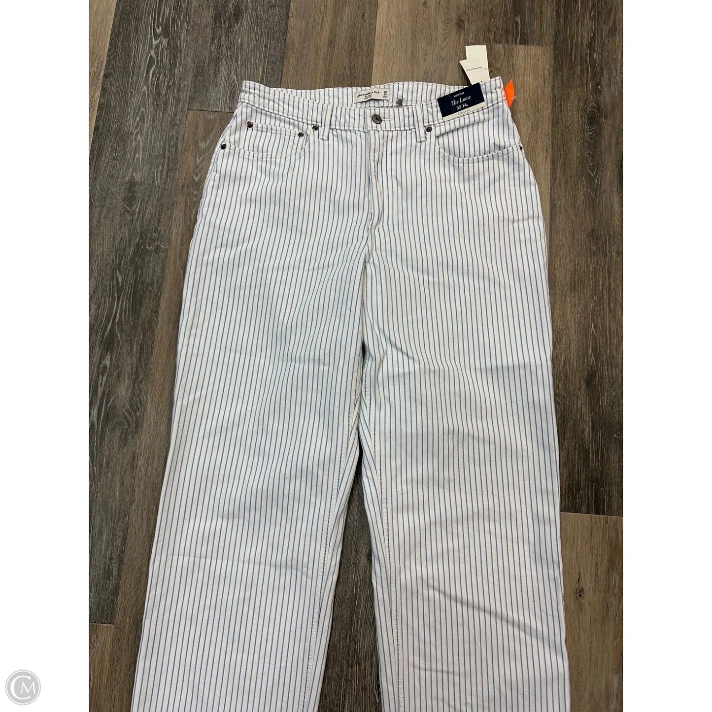 Jeans Straight By Abercrombie And Fitch In Striped Pattern, Size: 14