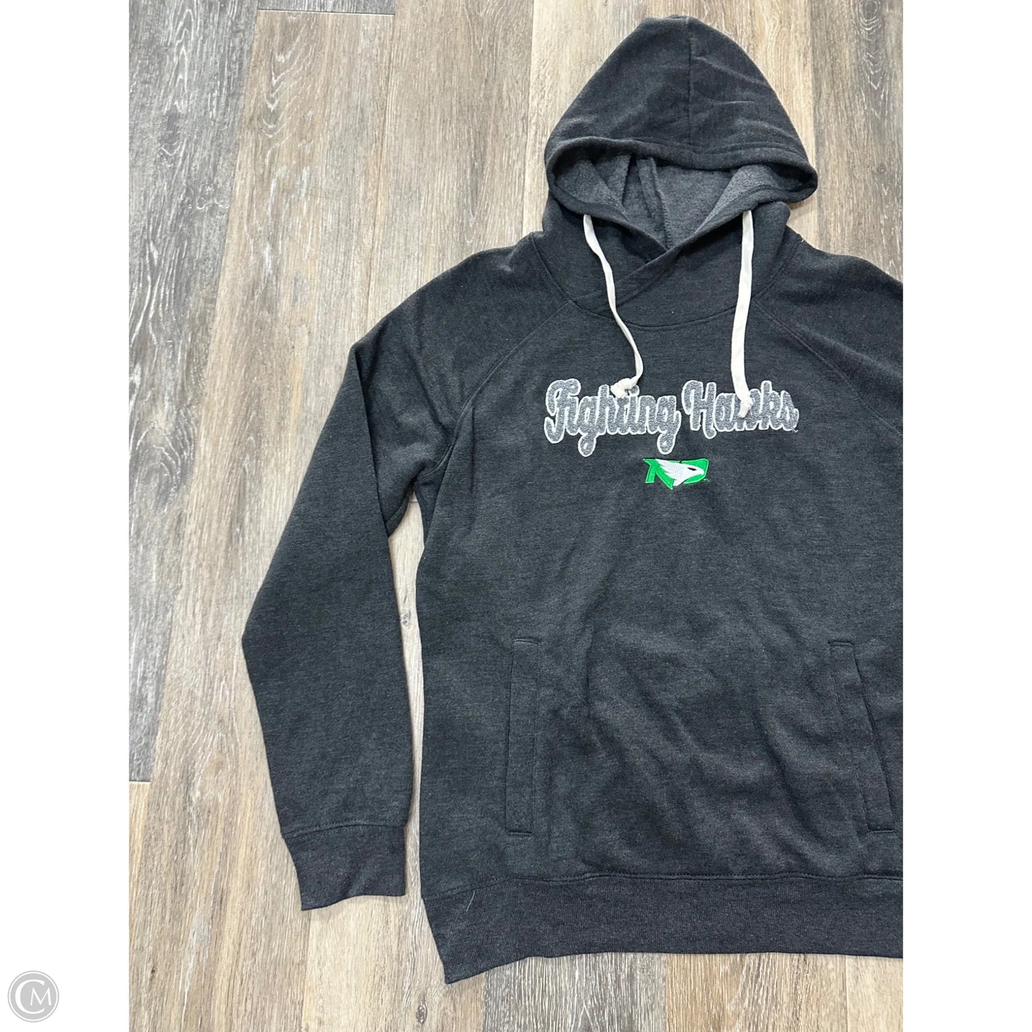Athletic Sweatshirt Hoodie By Captivating In Grey, Size: L
