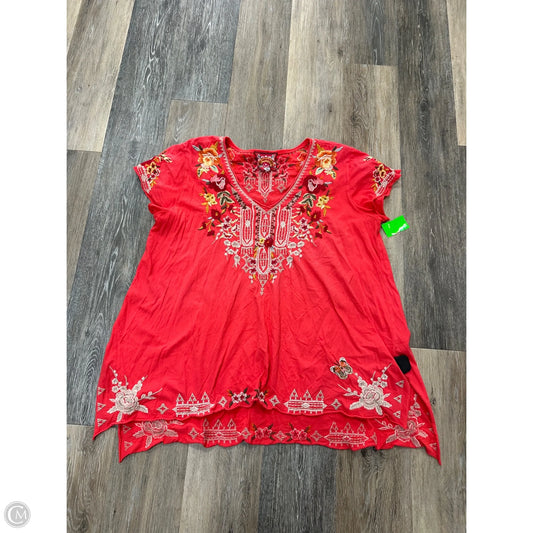 Top Short Sleeve Designer By Johnny Was In Red, Size: L