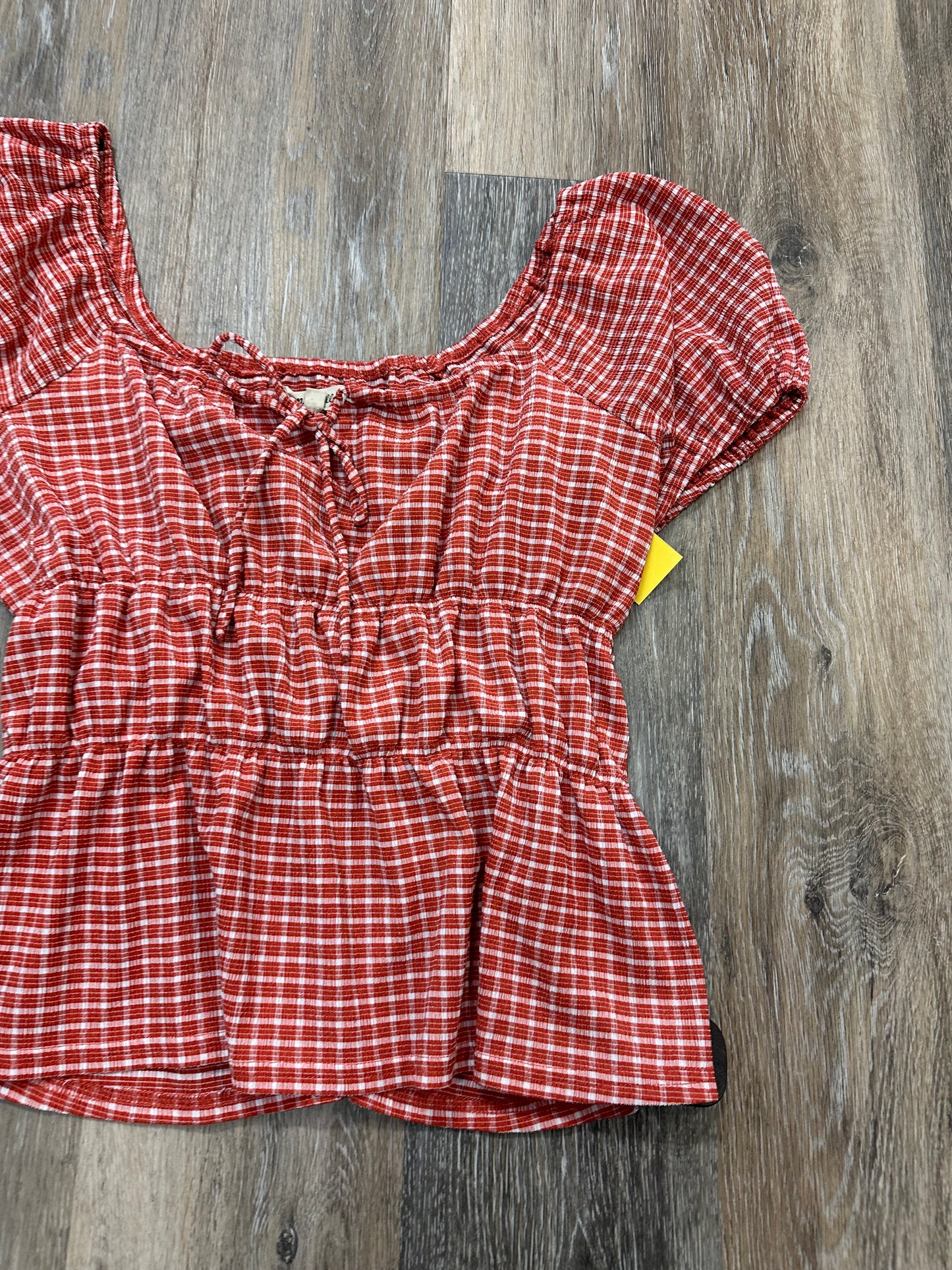 Blouse Short Sleeve By Madewell In Plaid Pattern, Size: L