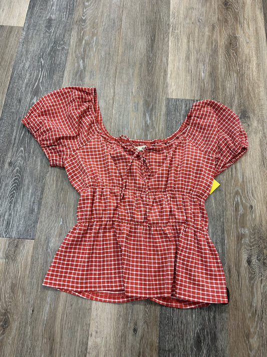 Blouse Short Sleeve By Madewell In Plaid Pattern, Size: L