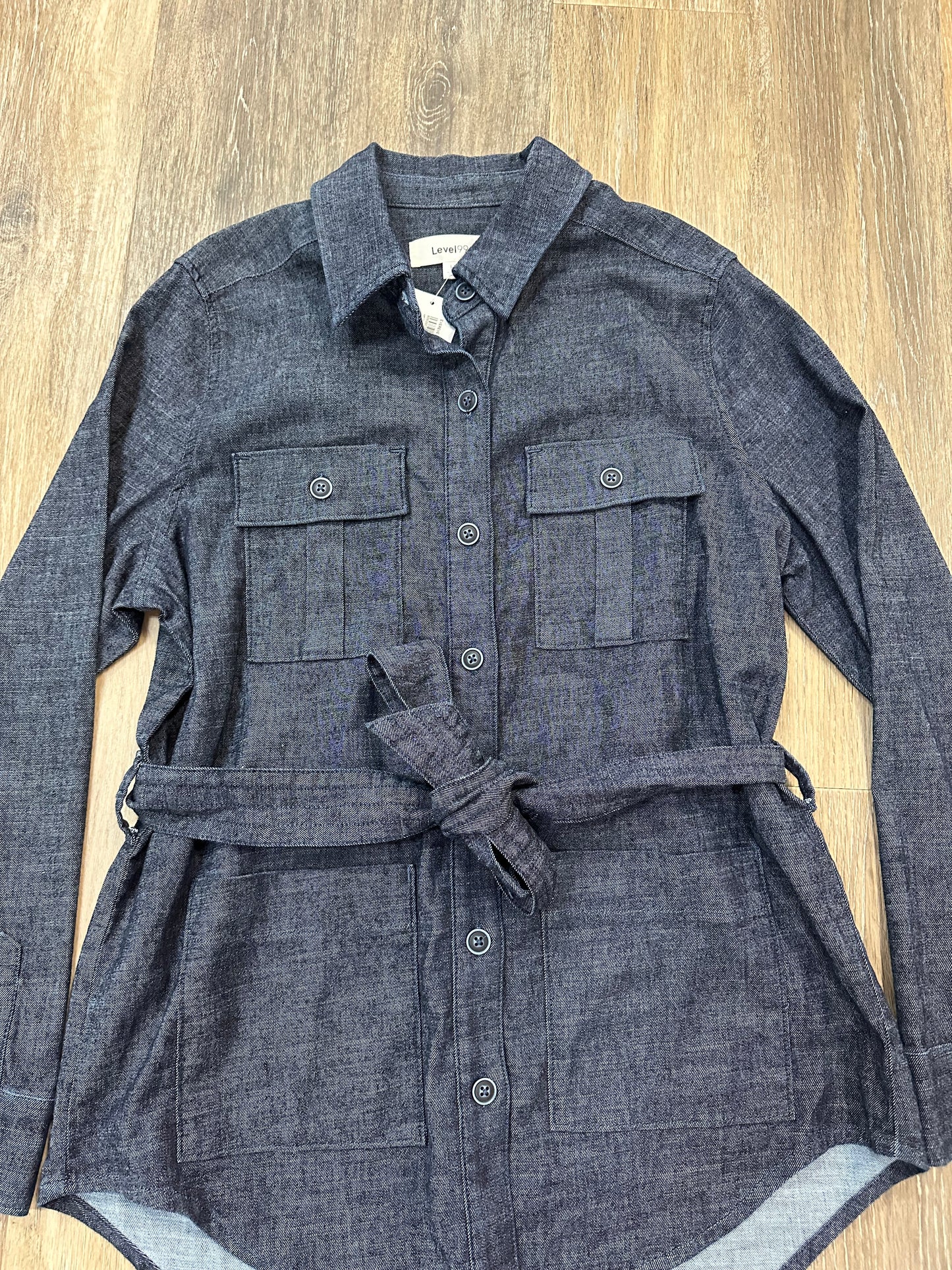 Jacket Shirt By Level 99 In Blue Denim, Size: L