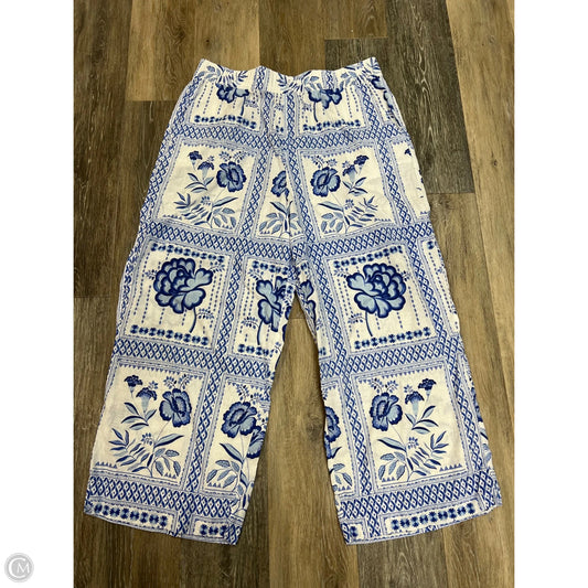 Pants Cropped Linen By Halston In Blue & White, Size: Xl