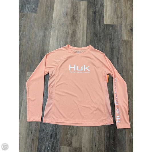 Athletic Top Long Sleeve Collar By Huk In Orange, Size: M