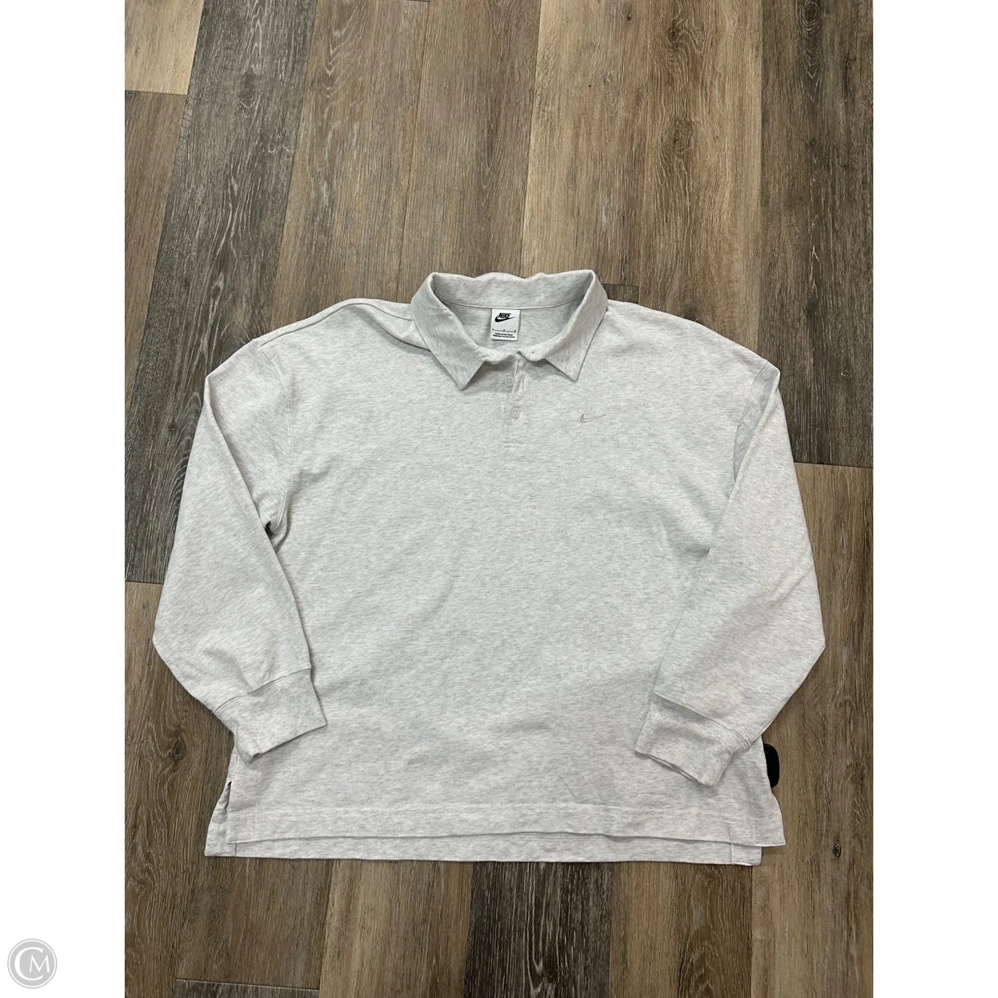 Athletic Top Long Sleeve Collar By Nike In Grey, Size: L