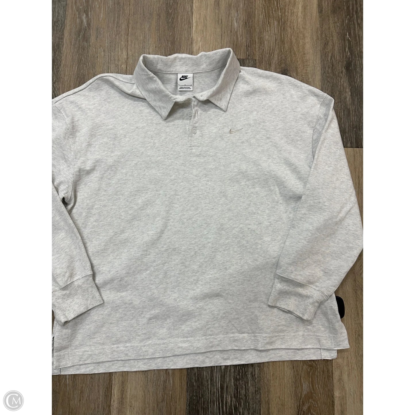 Athletic Top Long Sleeve Collar By Nike In Grey, Size: L