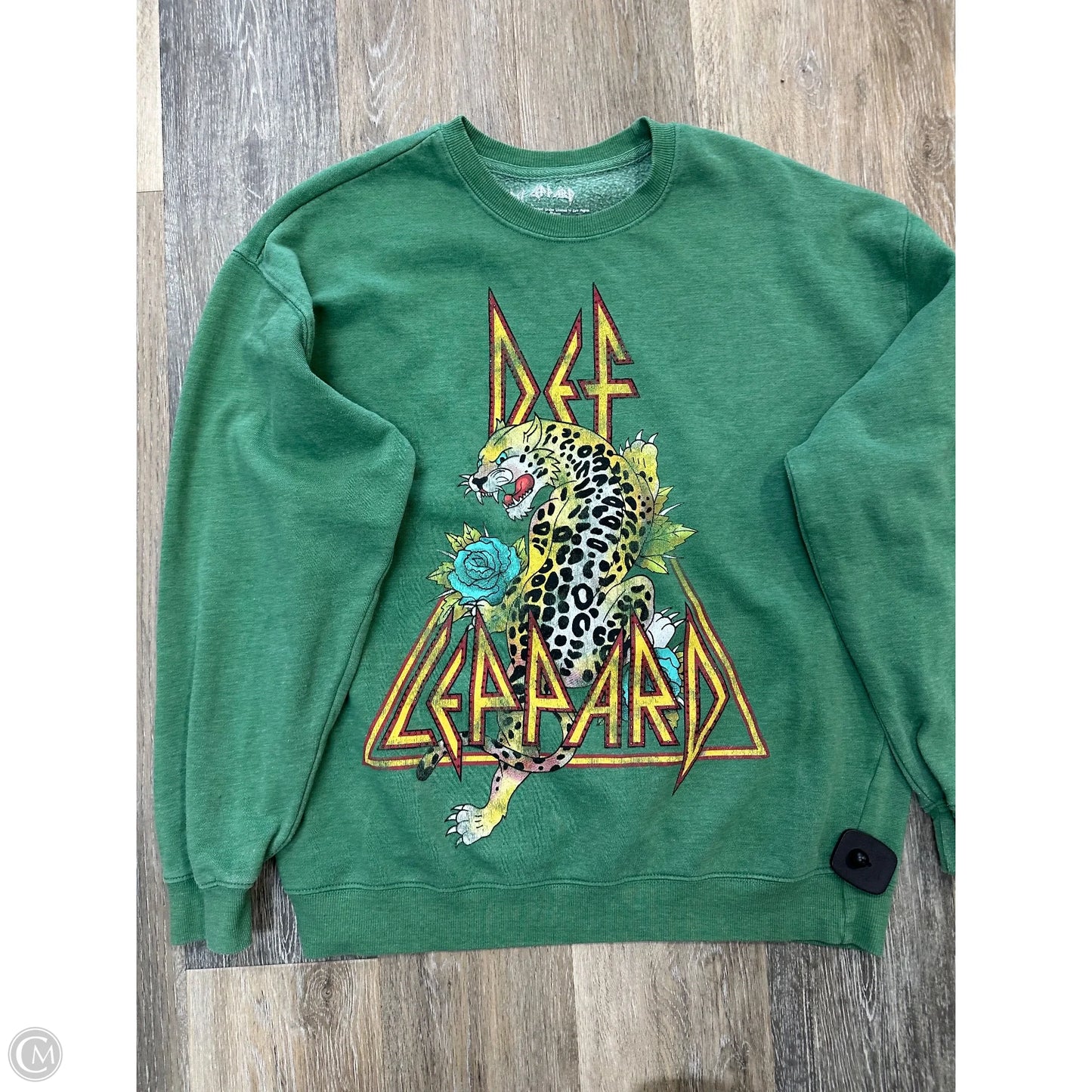 Sweatshirt Crewneck By Def Leppard In Green, Size: M