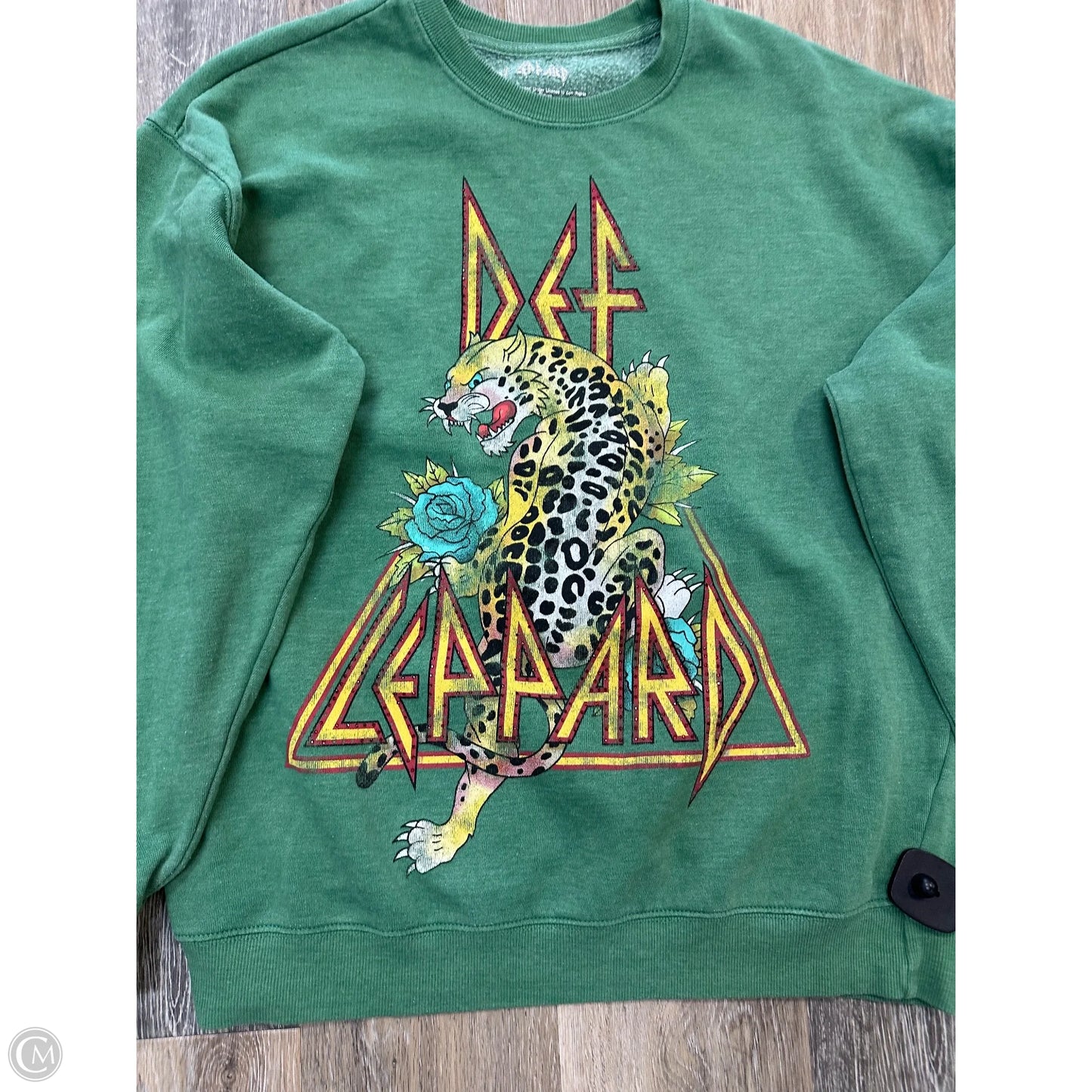 Sweatshirt Crewneck By Def Leppard In Green, Size: M