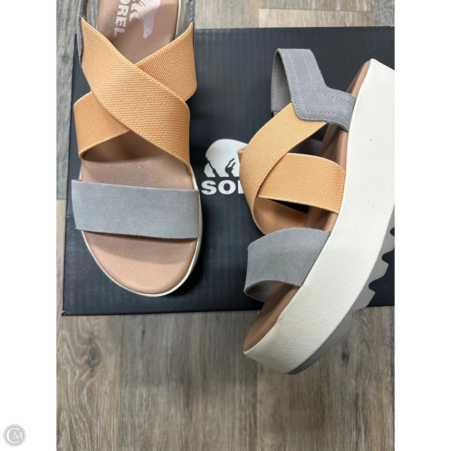 Sandals Heels Wedge By Sorel In Grey & Orange, Size: 7
