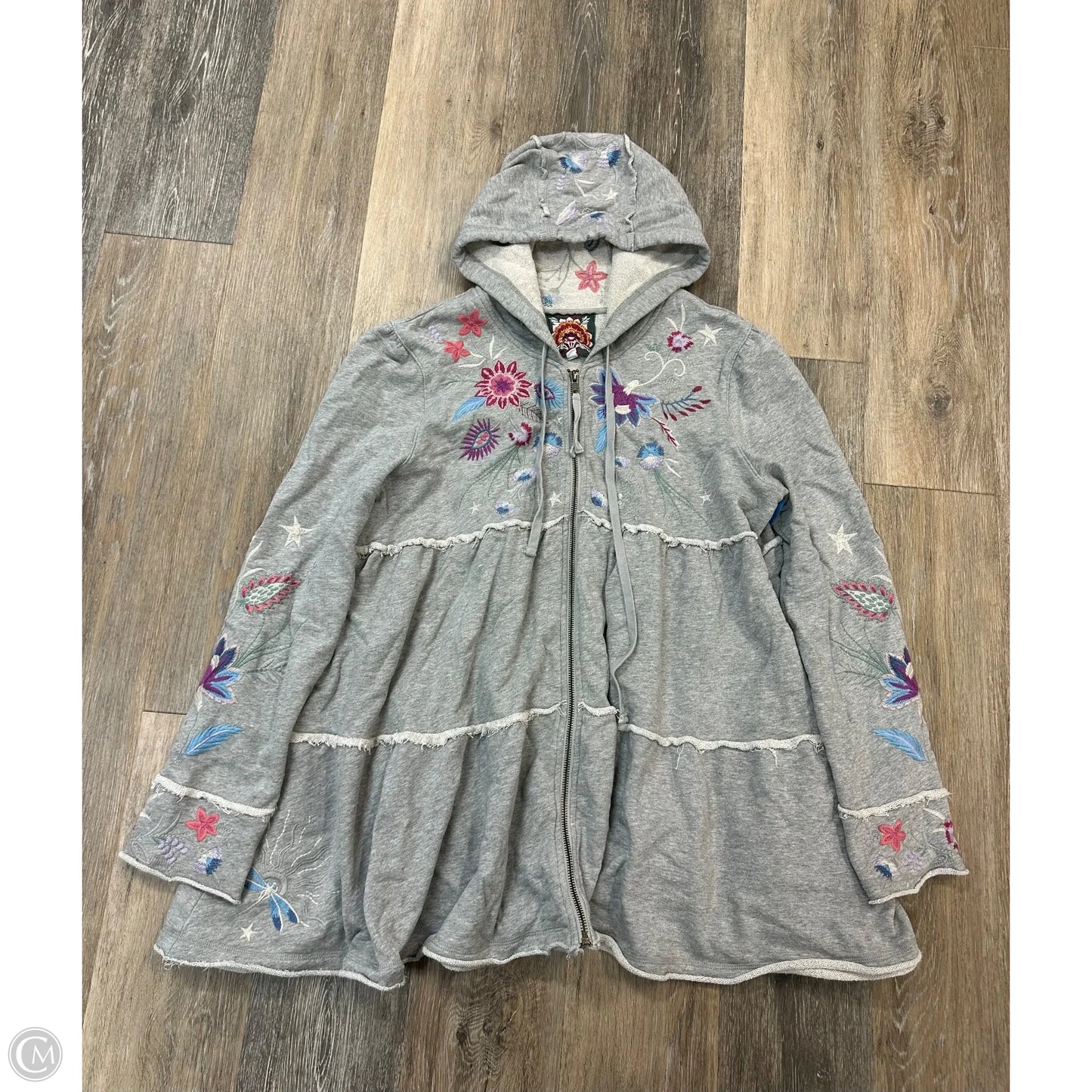 Sweatshirt Hoodie By Johnny Was In Grey, Size: M