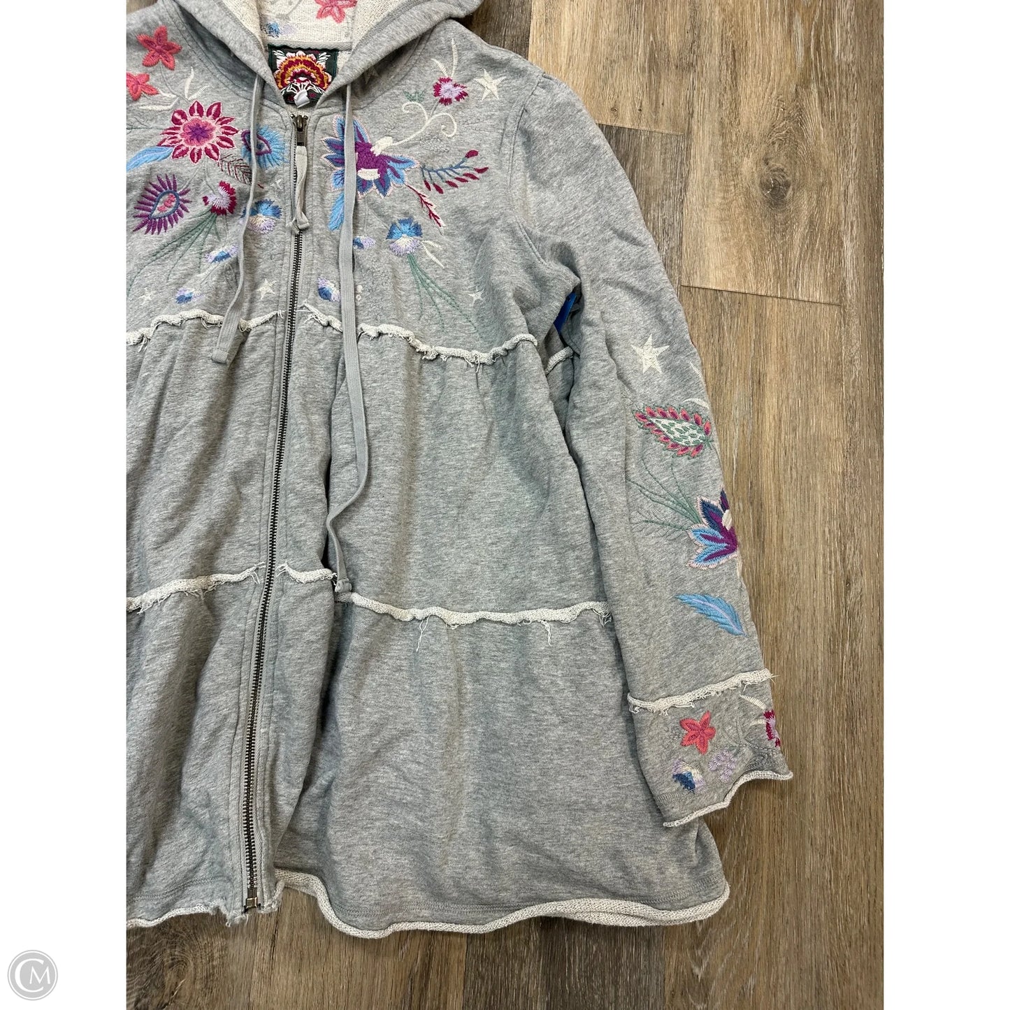 Sweatshirt Hoodie By Johnny Was In Grey, Size: M