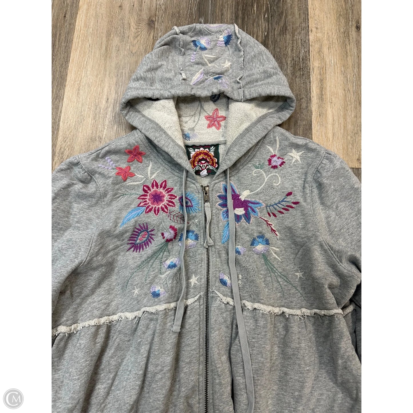 Sweatshirt Hoodie By Johnny Was In Grey, Size: M