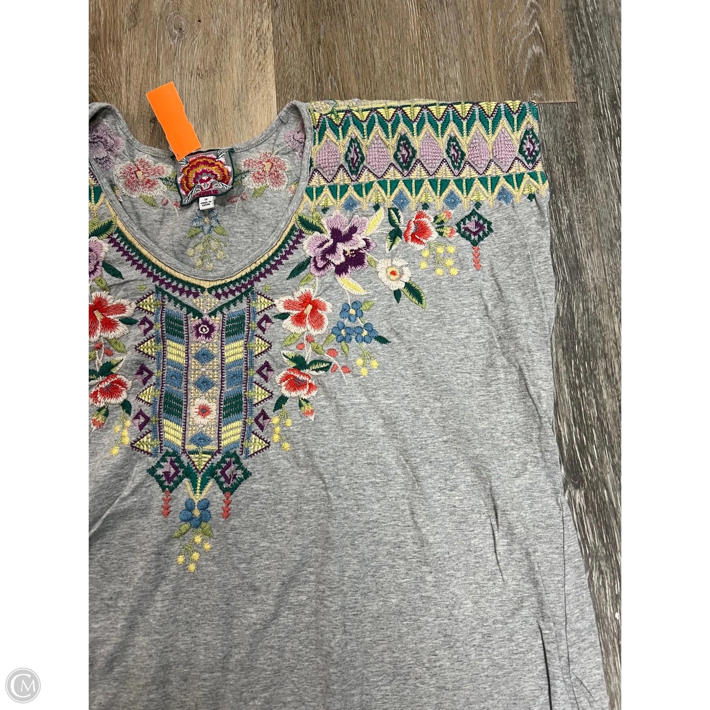 Top Short Sleeve By Johnny Was In Grey, Size: 1x