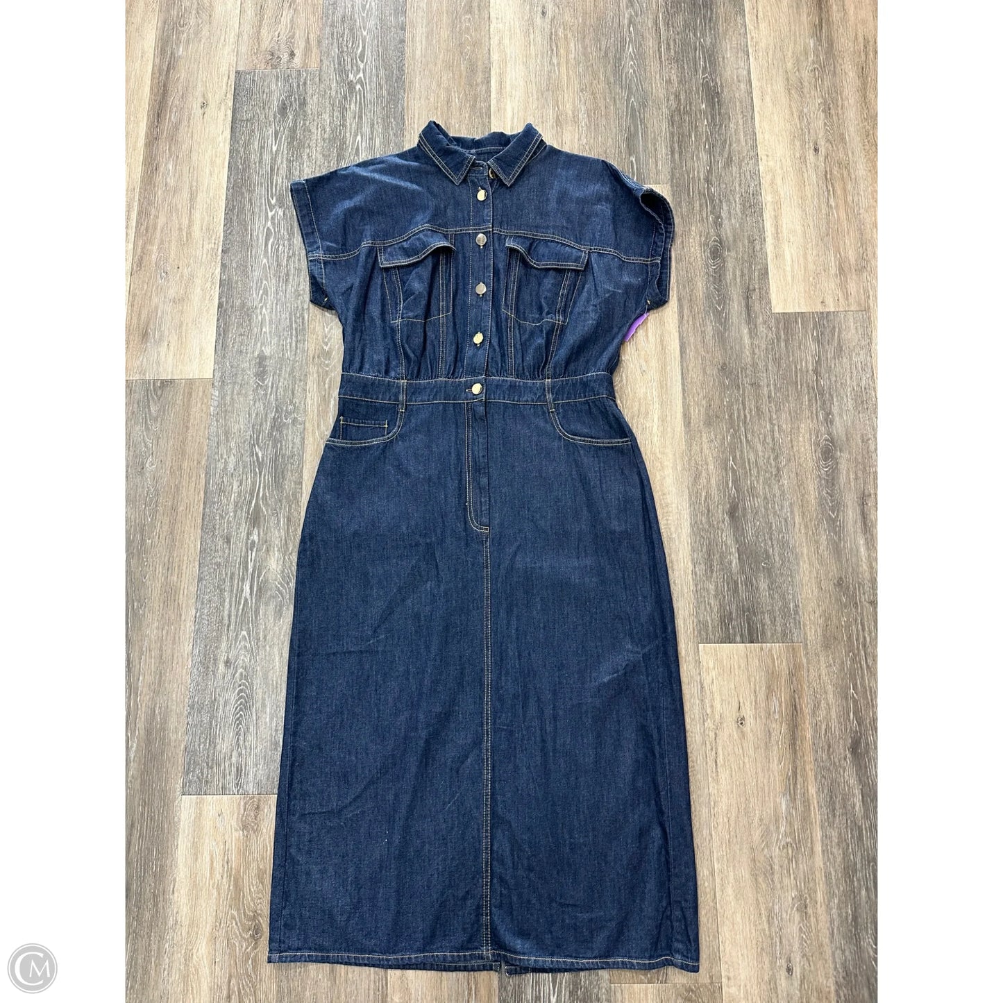 Dress Casual Midi By Loft In Blue Denim, Size: 14