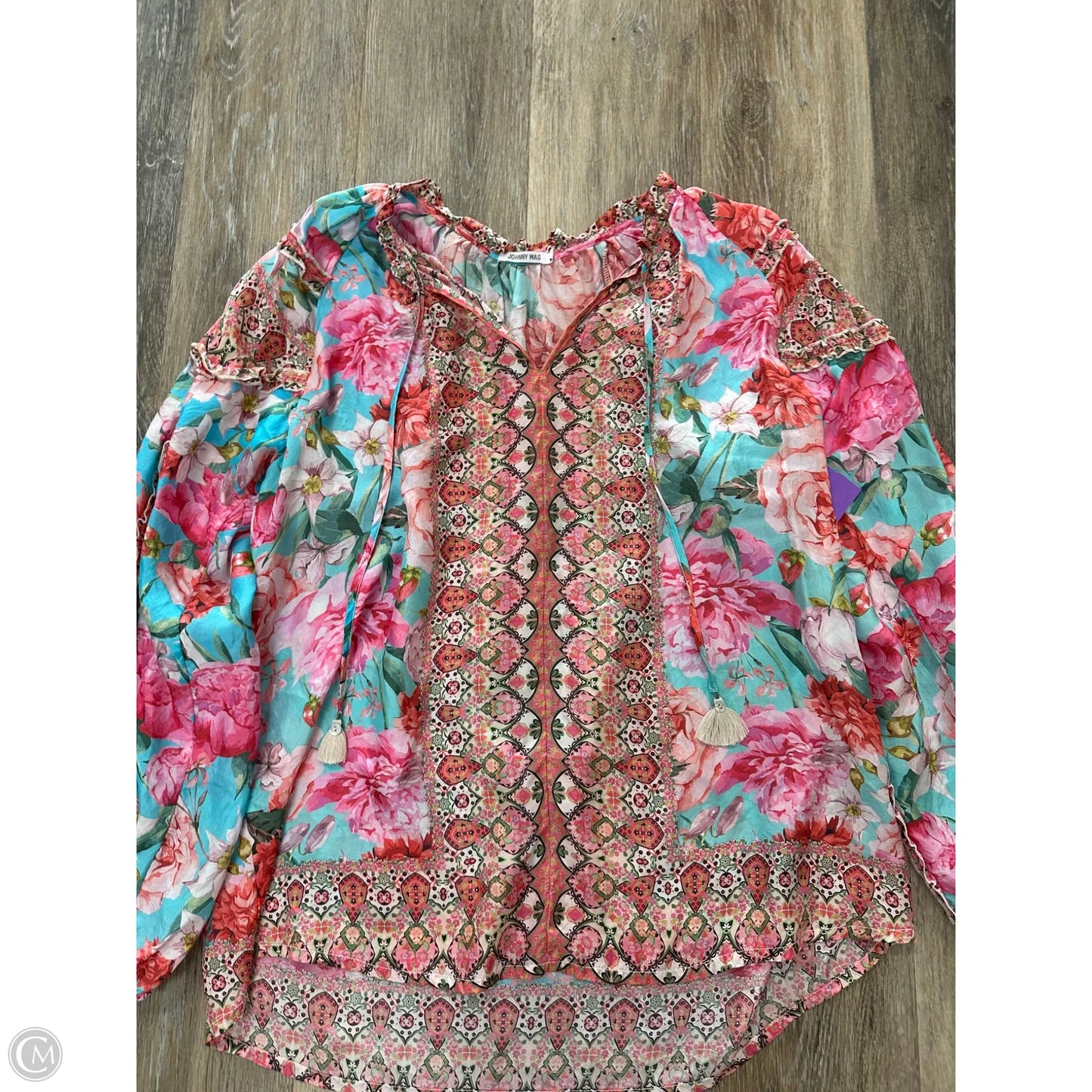 Blouse Long Sleeve By Johnny Was In Floral Print, Size: M