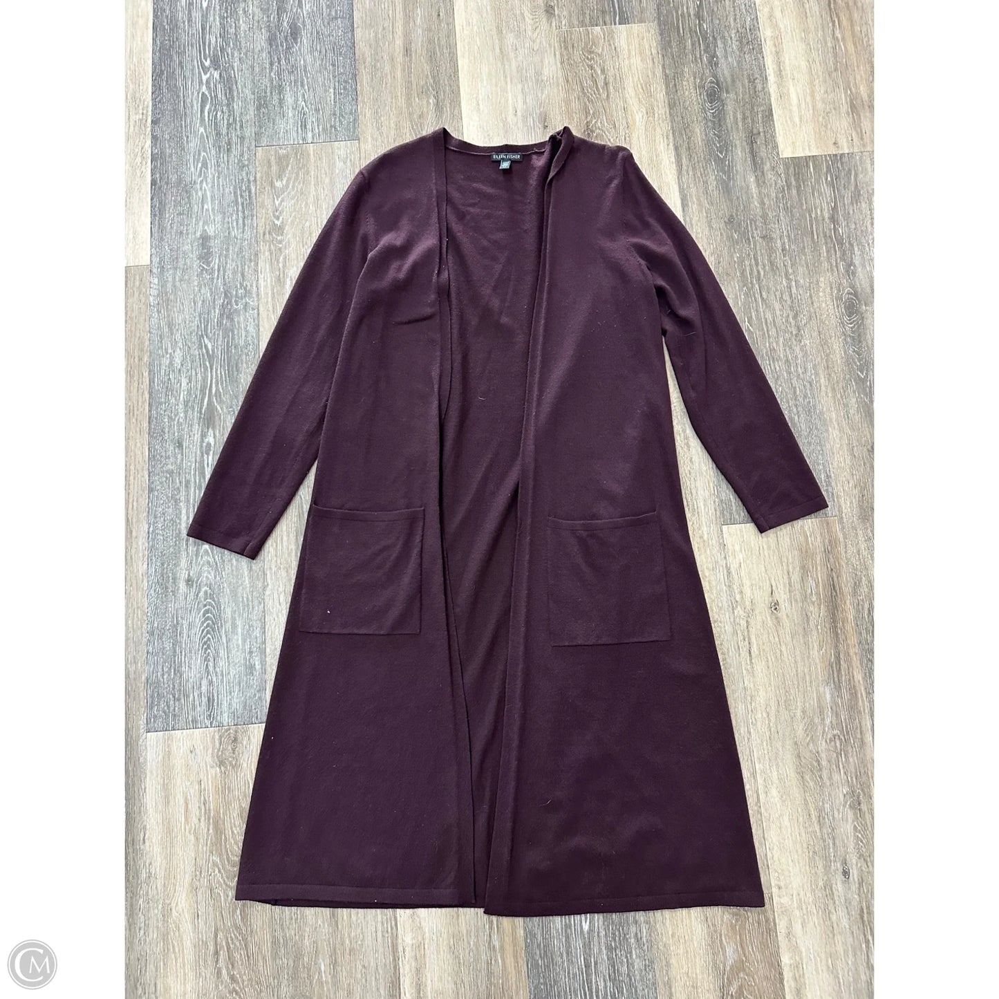 Sweater Cardigan By Eileen Fisher In Maroon, Size: S