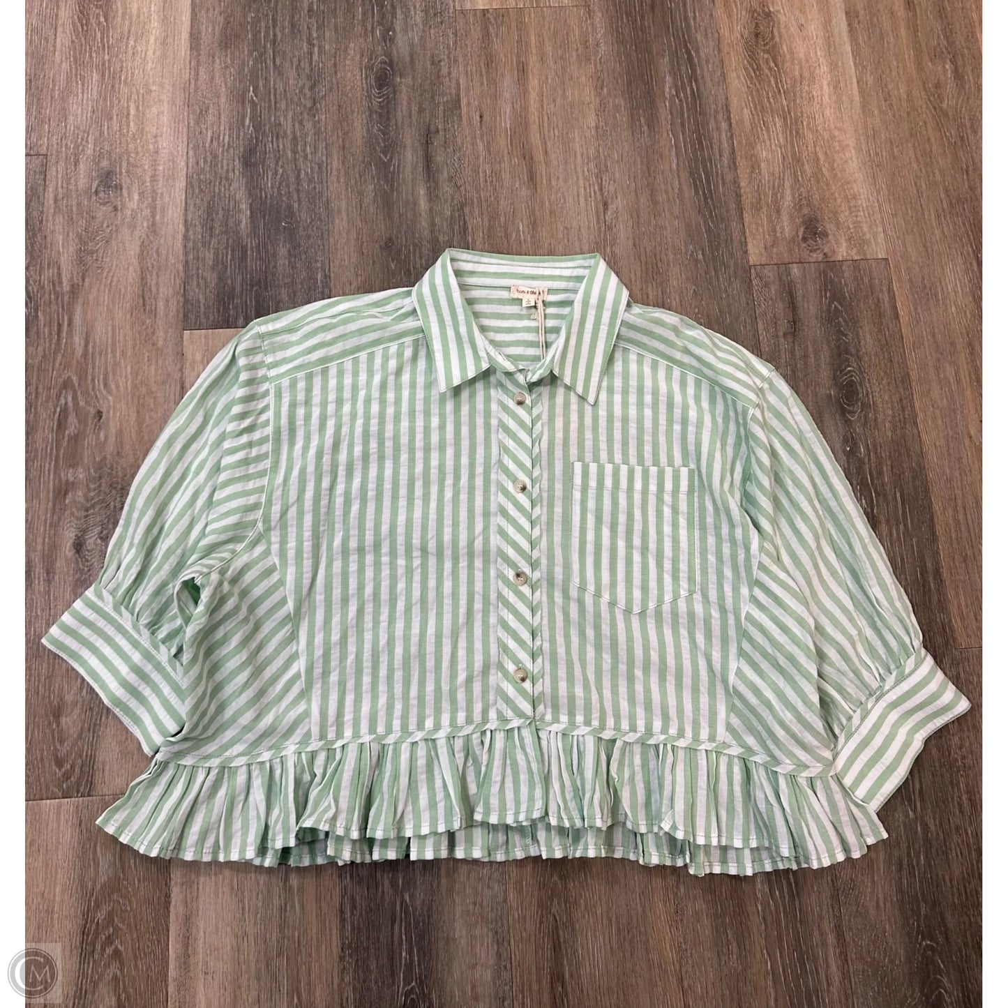 Blouse 3/4 Sleeve By Hem & Thread In Striped Pattern, Size: L