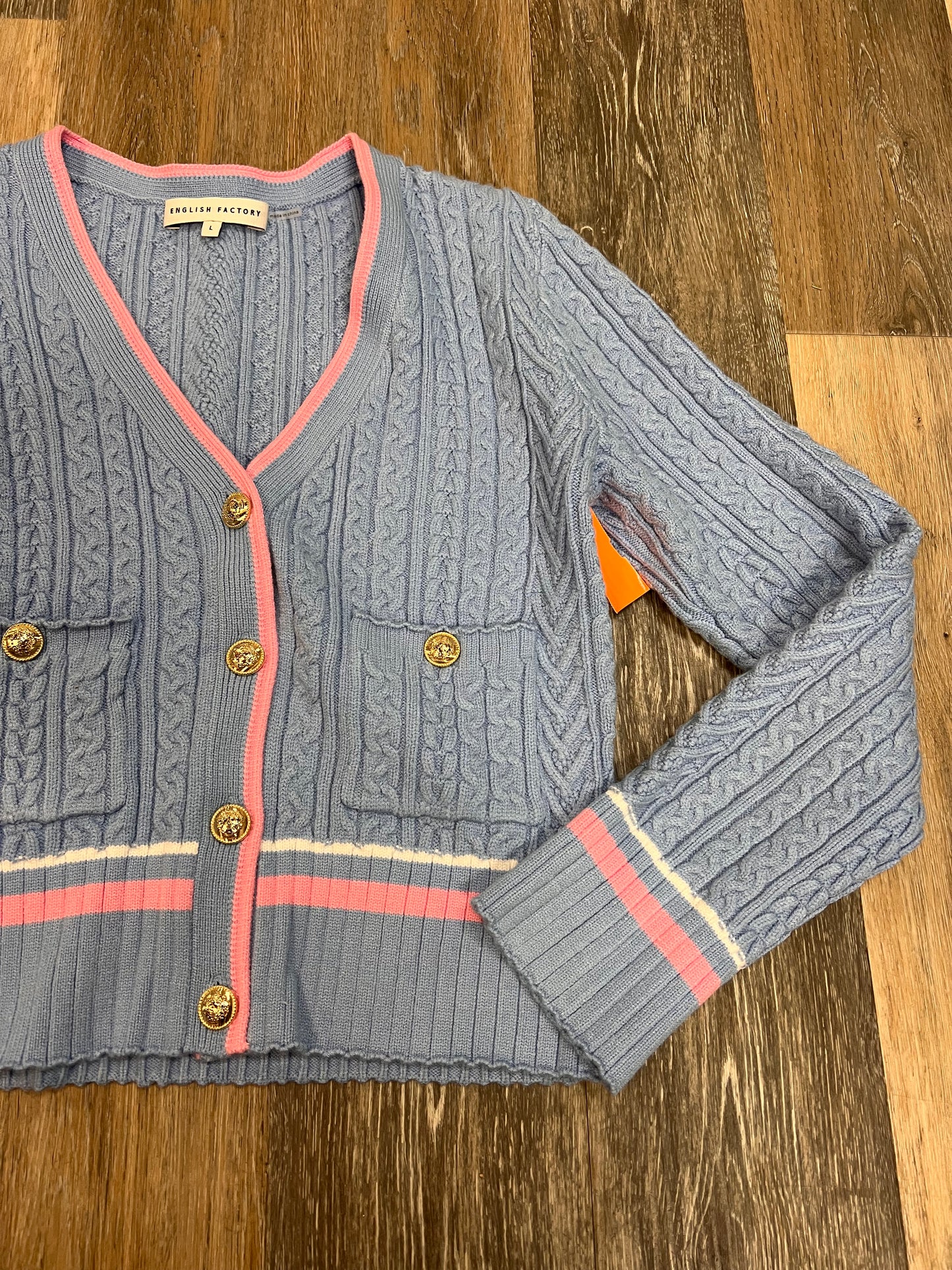 Sweater Cardigan By English Factory In Blue & Pink, Size: L