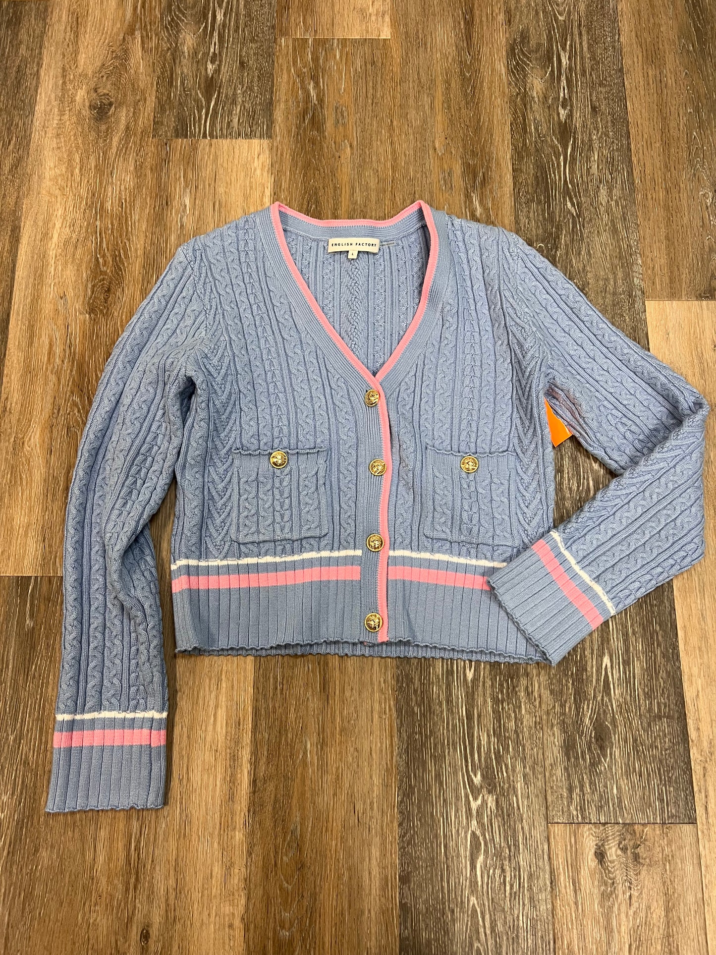 Sweater Cardigan By English Factory In Blue & Pink, Size: L