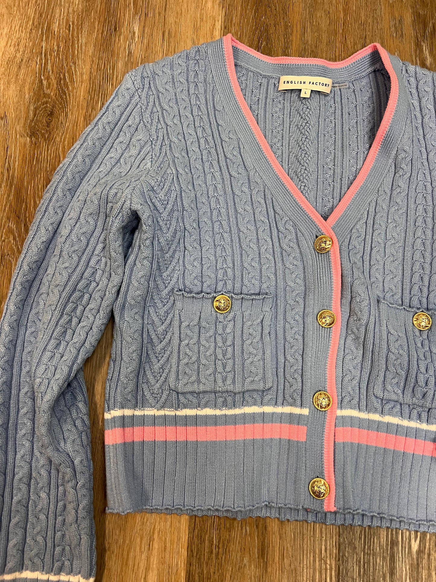 Sweater Cardigan By English Factory In Blue & Pink, Size: L