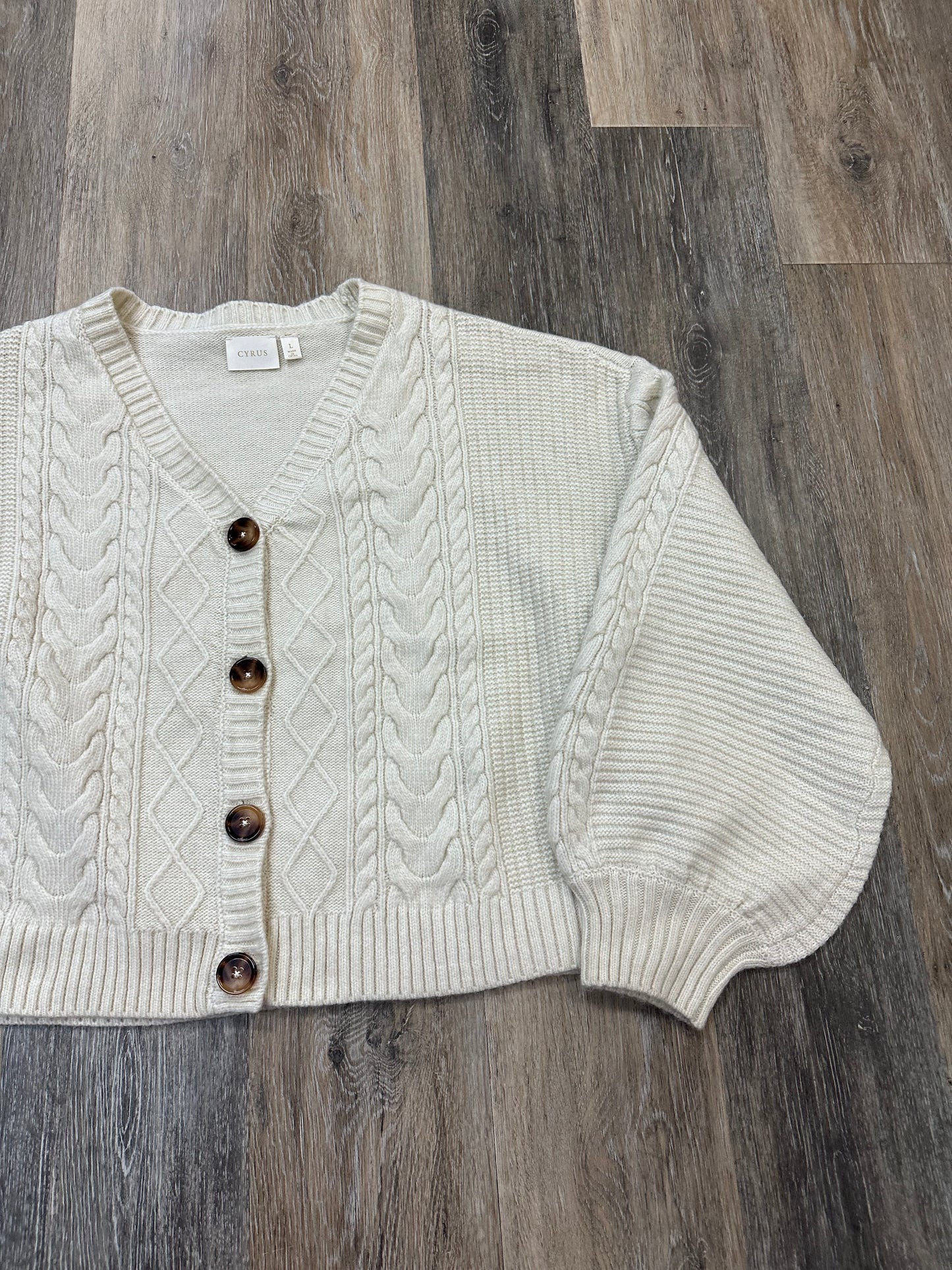 Sweater Cardigan By Cyrus Knits In Cream, Size: L