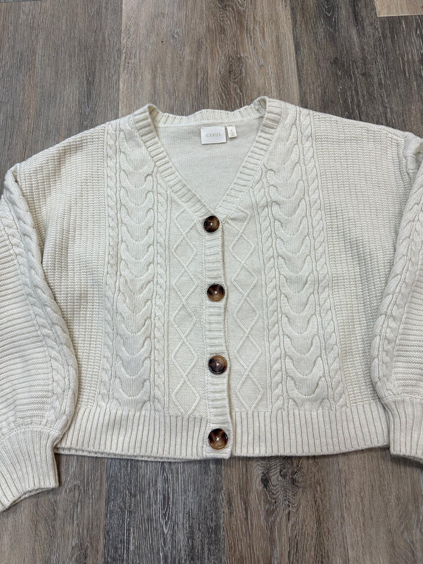 Sweater Cardigan By Cyrus Knits In Cream, Size: L