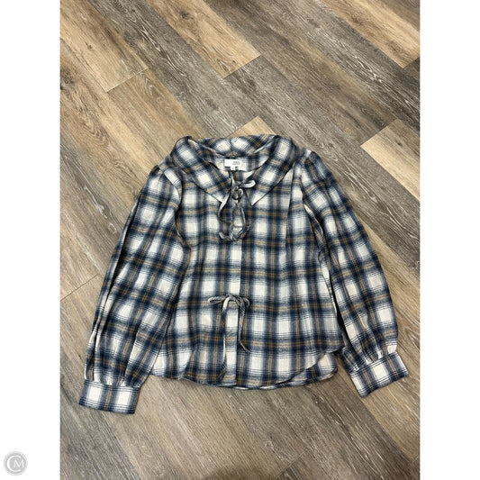 Blouse Long Sleeve By Sunday Edition In Plaid Pattern, Size: L