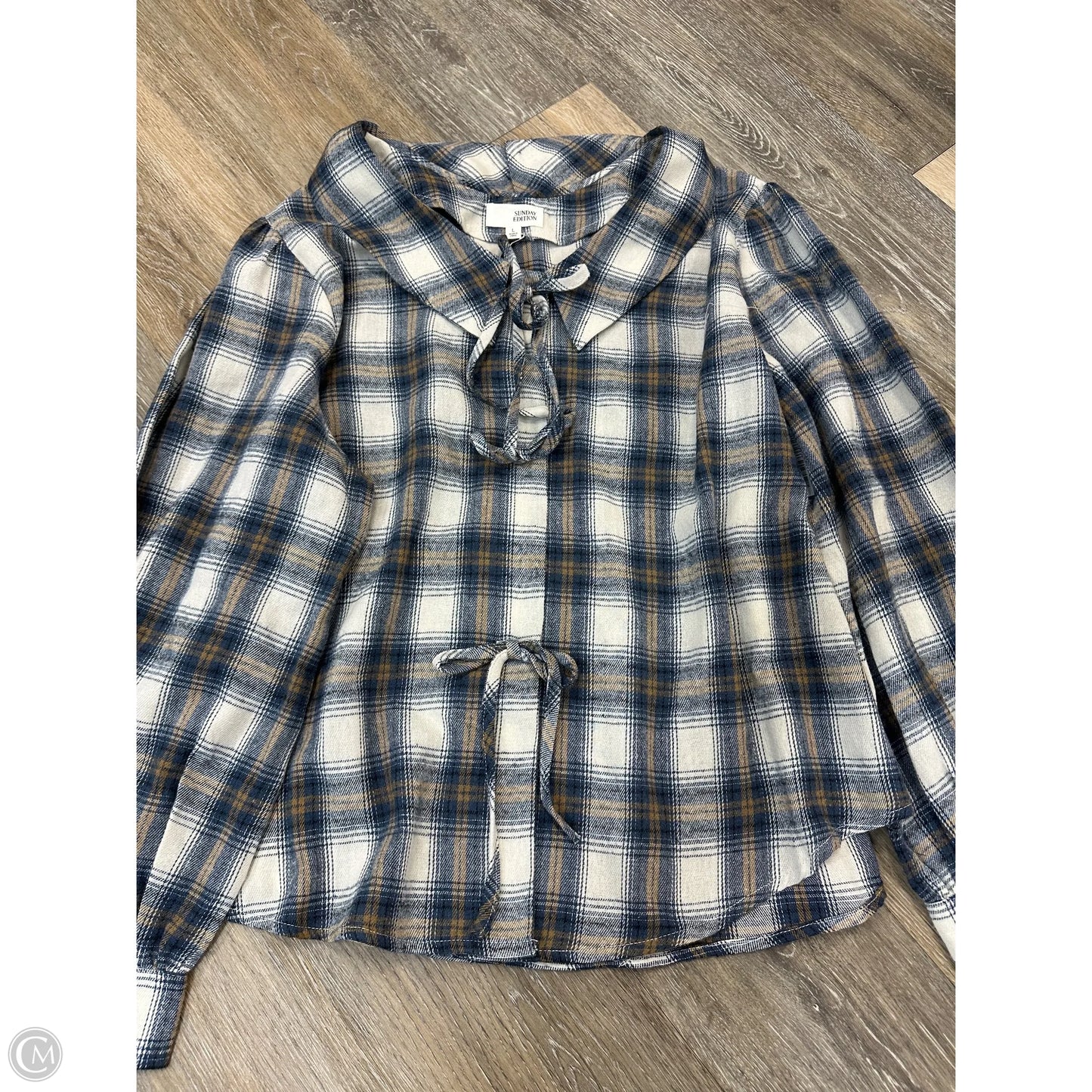 Blouse Long Sleeve By Sunday Edition In Plaid Pattern, Size: L