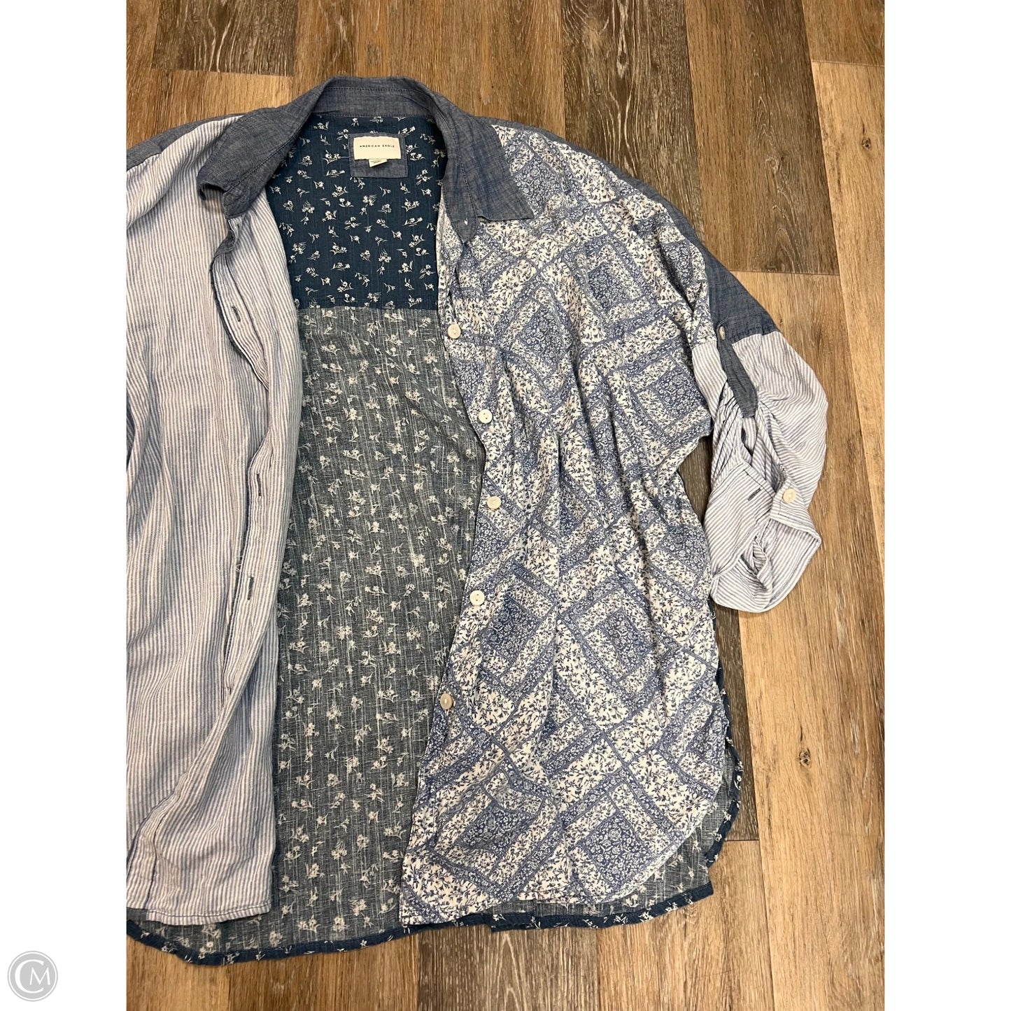 -Blouse Long Sleeve By American Eagle In Blue, Size: L