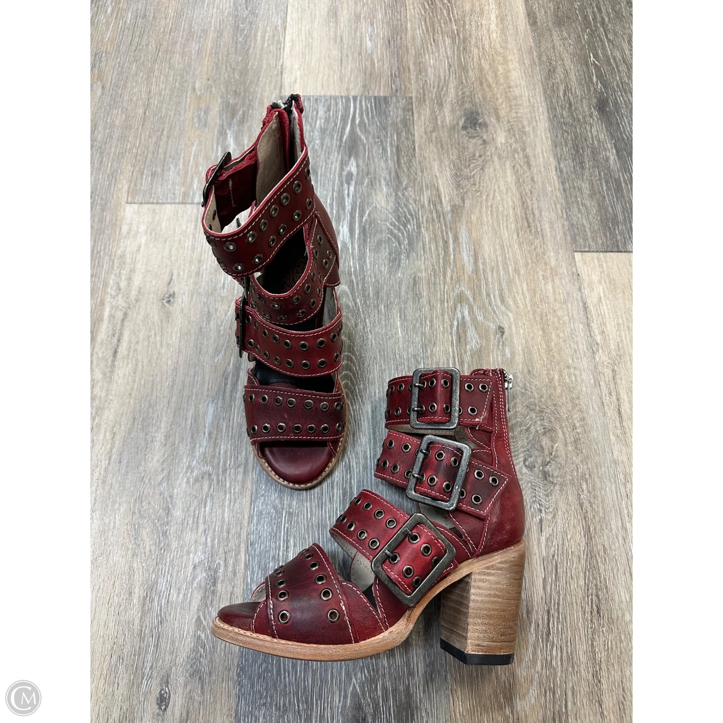 -Sandals Heels Block By Freebird In Red, Size: 5