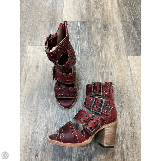 -Sandals Heels Block By Freebird In Red, Size: 5