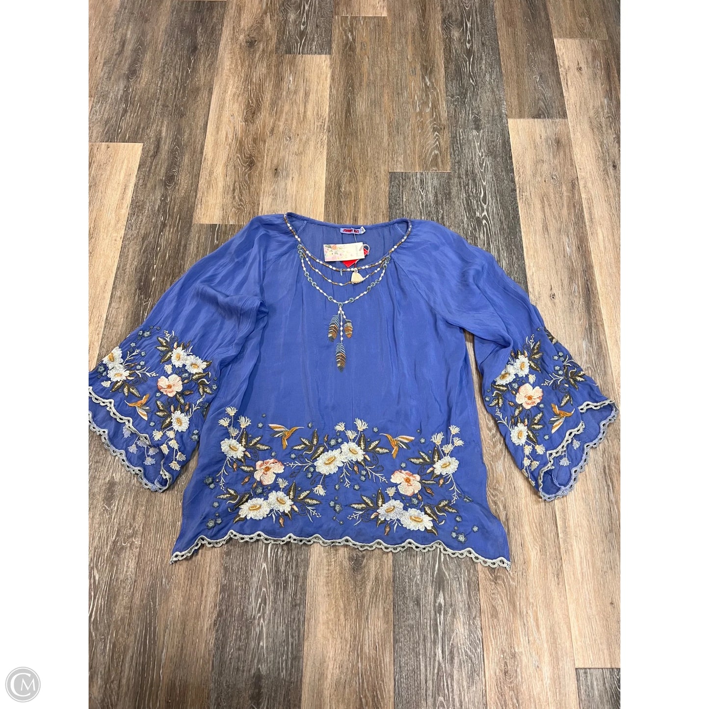 Blouse Long Sleeve By Johnny Was In Blue, Size: M