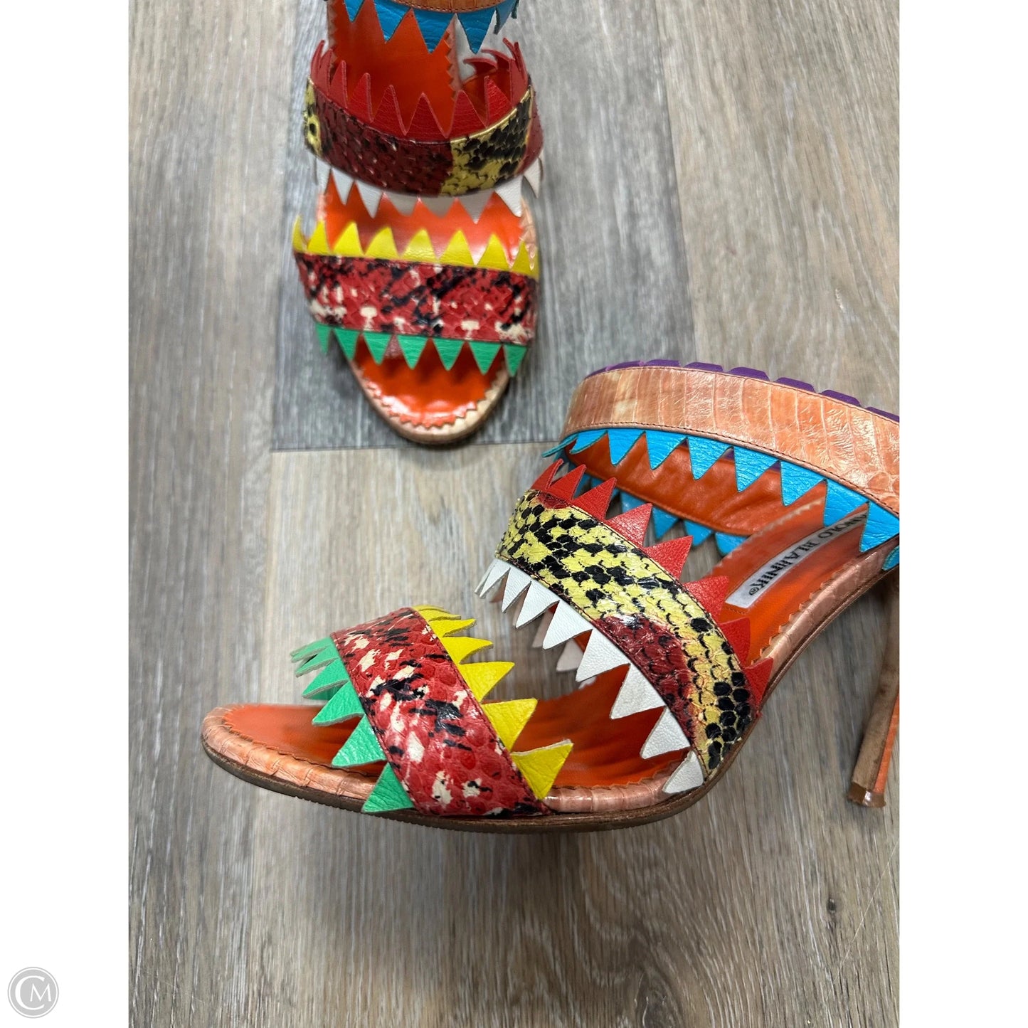 Sandals Luxury Designer By Manolo Blahnik In Multi-colored, Size: 9.5