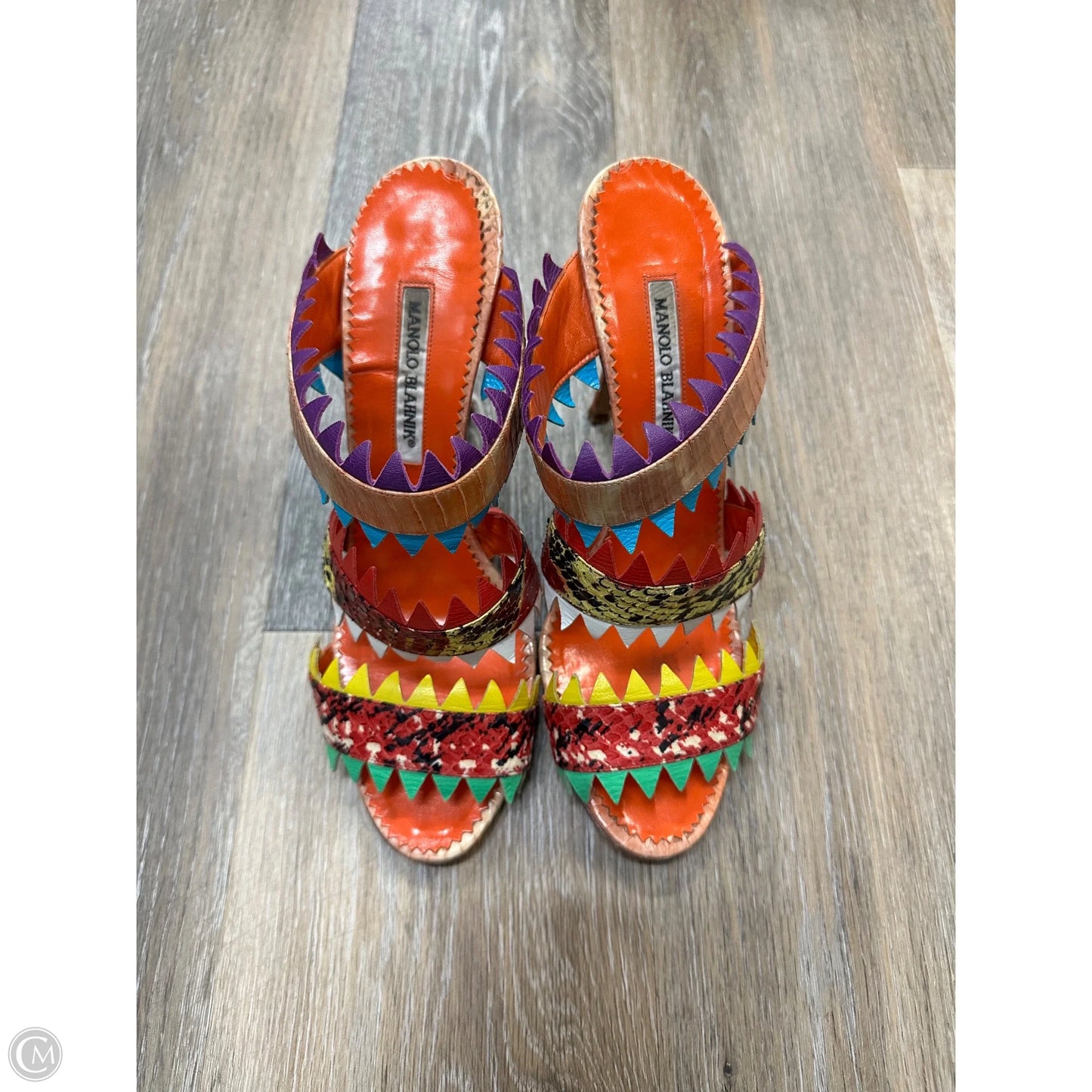 Sandals Luxury Designer By Manolo Blahnik In Multi-colored, Size: 9.5