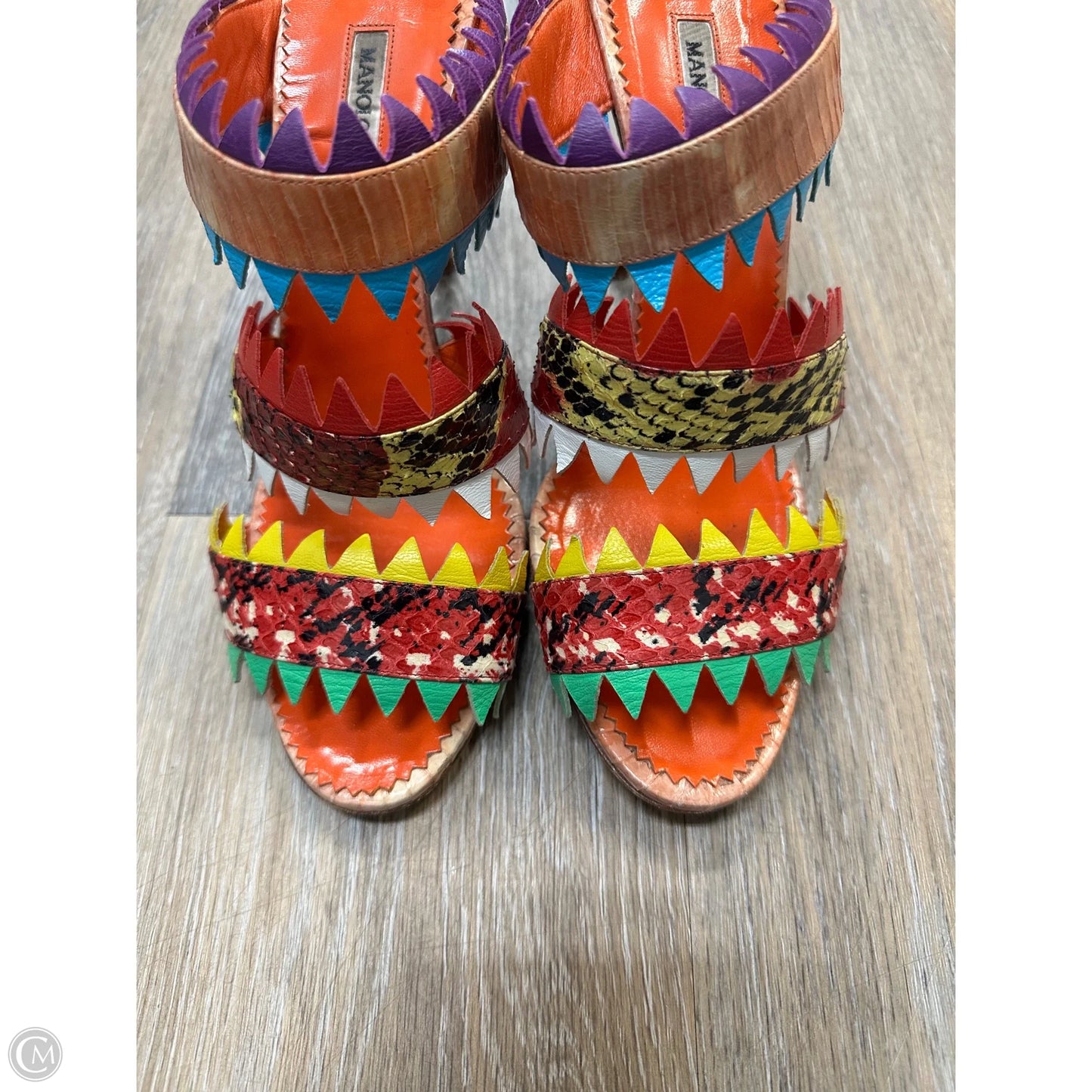 Sandals Luxury Designer By Manolo Blahnik In Multi-colored, Size: 9.5