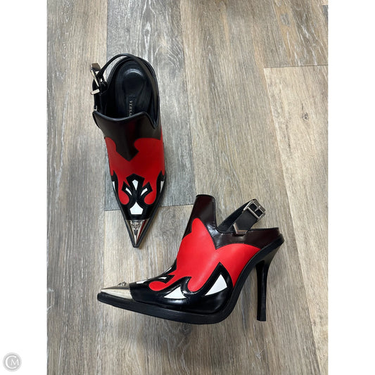 Shoes Luxury Designer By Versace In Black & Red, Size: 8.5