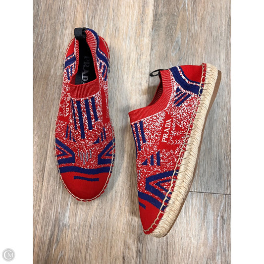 Shoes Luxury Designer By Prada In Blue & Red, Size: 7 (37)